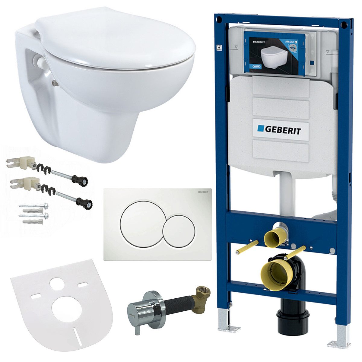 GEBERIT Tiefspül-WC GEBERIT-EW4001-SET, Geberit Taharet Bidet Wand Hänge WC Weiß Vorwandelement