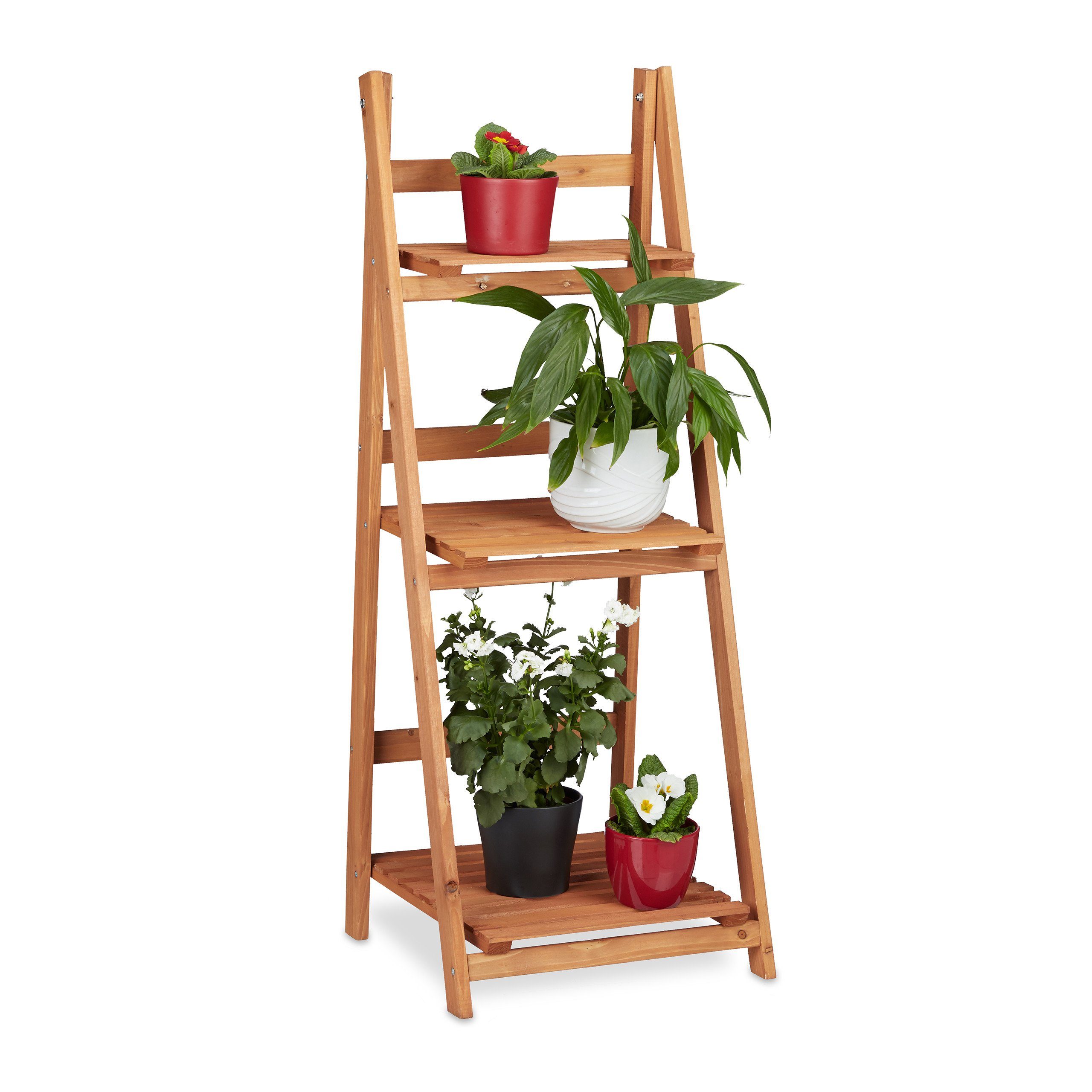 relaxdays Blumenständer Blumentreppe aus Holz, L, Blumensäule
