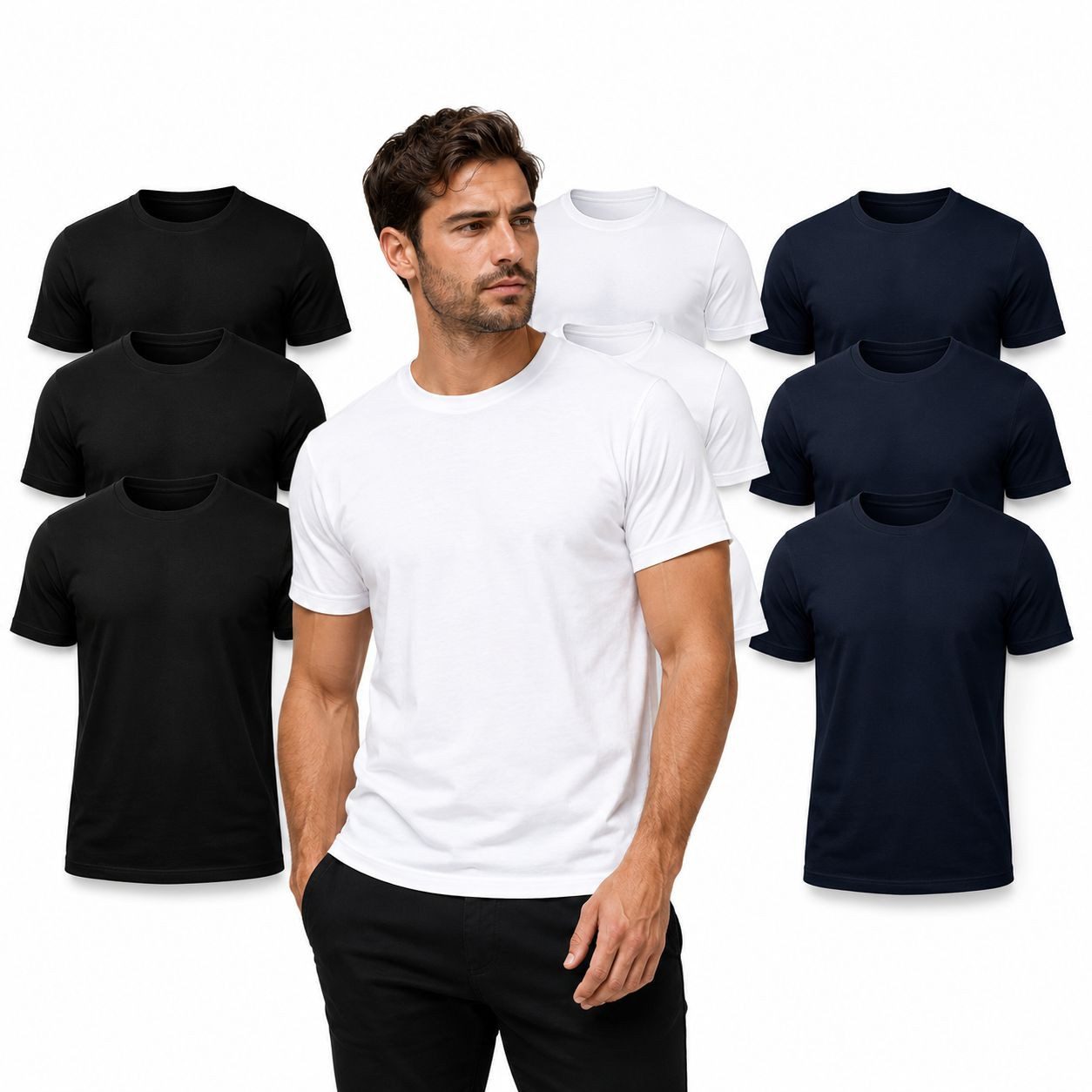 SOLS T-Shirt 9x Herren T-Shirt Uni Set 9er Pack Schwarz Weiß Navy S - 5XL 9 ER Pack Männer T-Shirts Frühling + Sommer