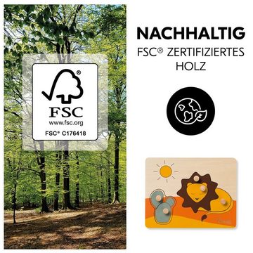 Hauck Steckpuzzle Puzzle N Sort - Lion / Löwe, Puzzleteile, Holz Puzzle für Baby Greifpuzzle für Kinder (ab 1 Jahr)