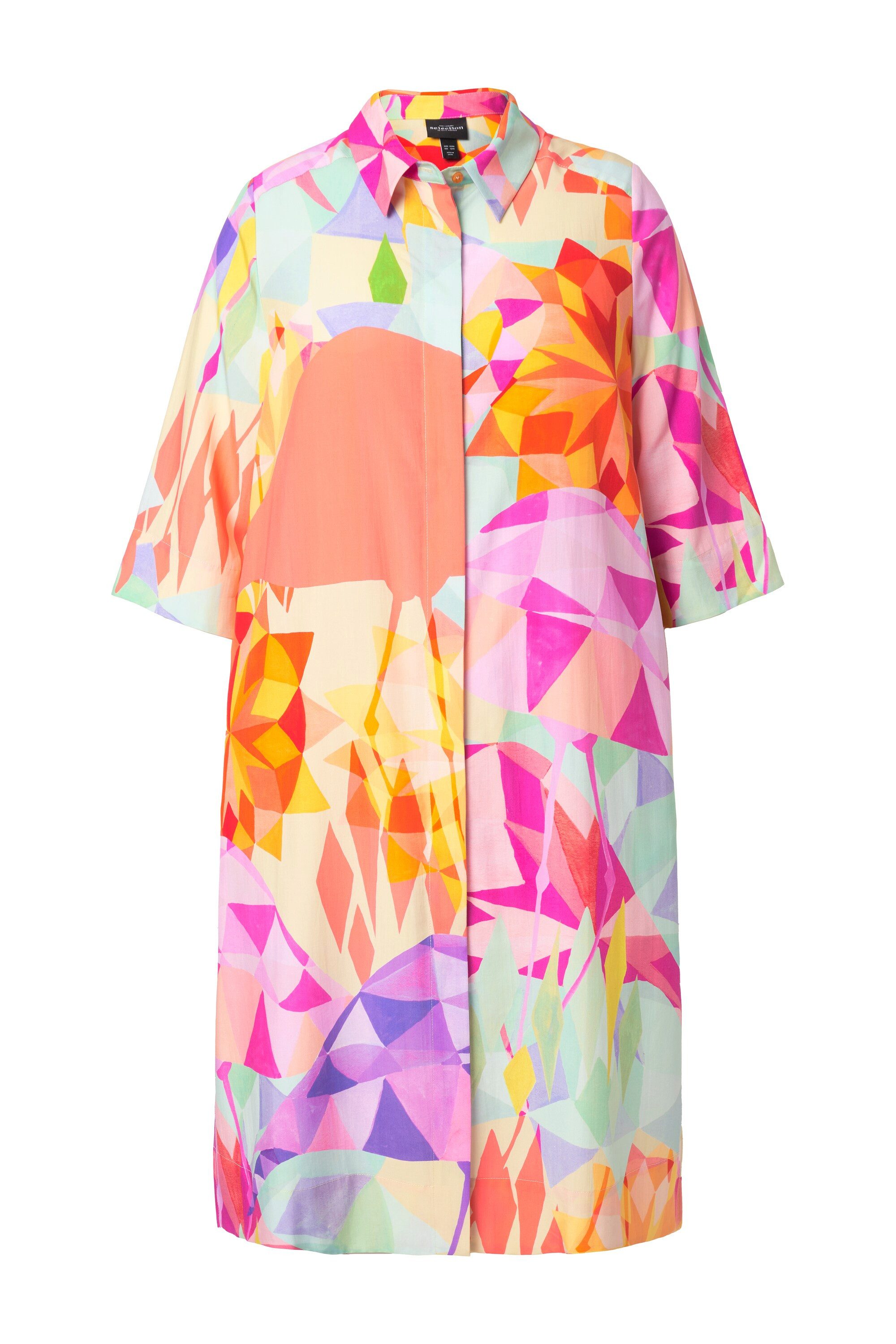 Ulla Popken Midikleid Midi-Lyocellkleid Flamingos Hemdkragen 3/4-Arm günstig online kaufen