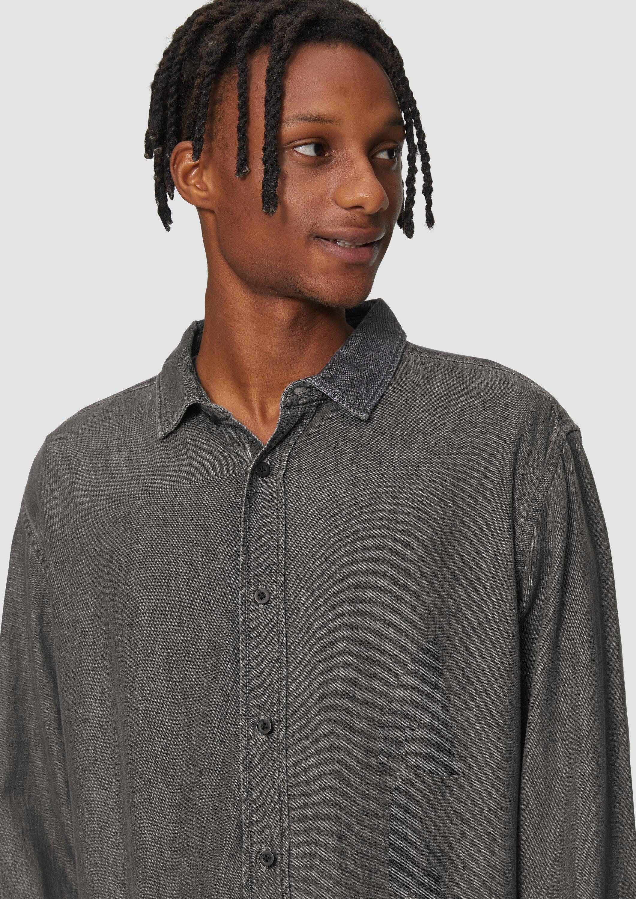 QS Langarmhemd Hemd Regular Fit: Denim-Hemd