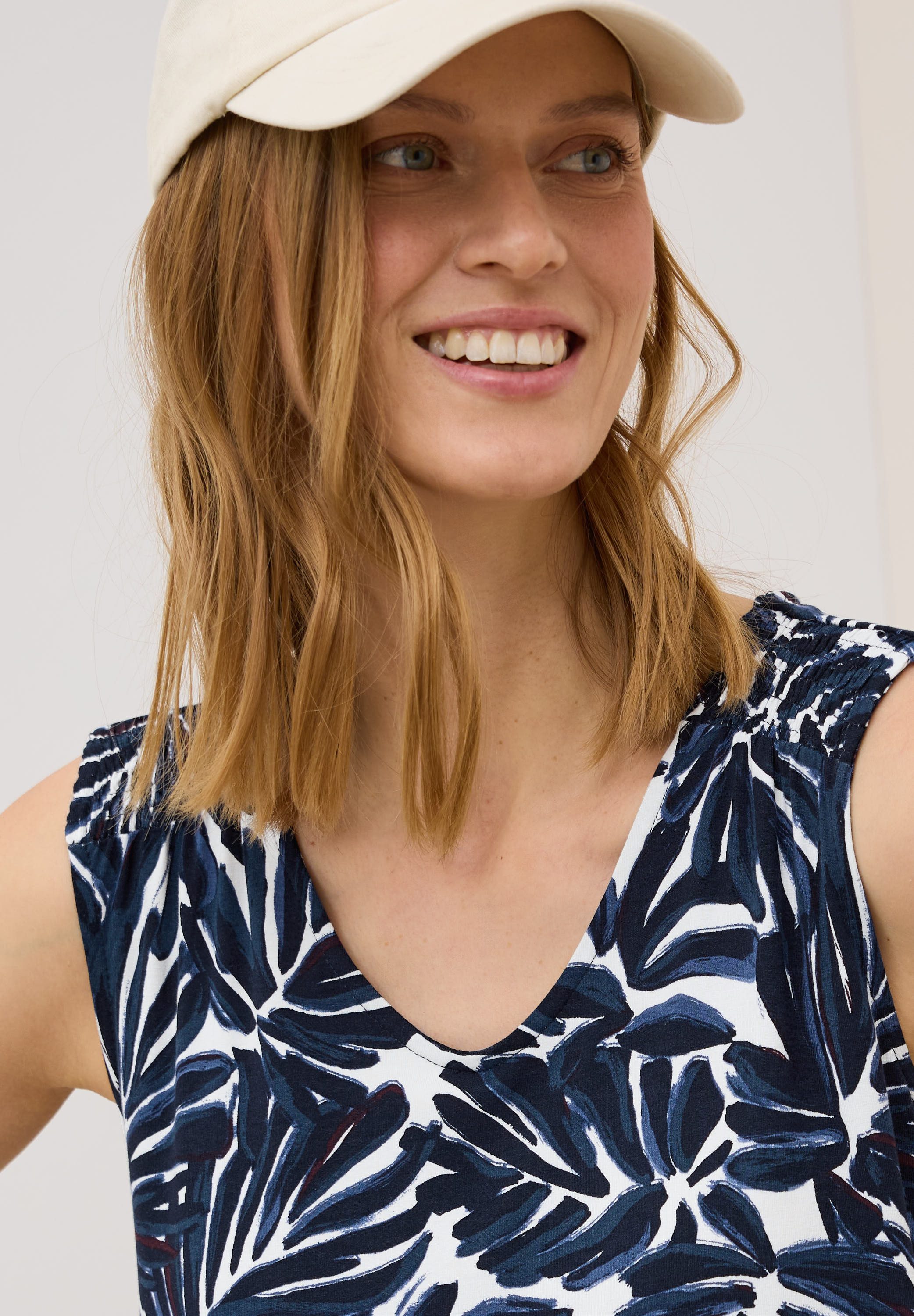 CECIL Jerseykleid Sommerkleid mit Raffung an den Schultern und grafischem M günstig online kaufen