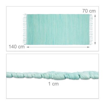 Teppich Flickenteppich mit Fransen, relaxdays, Höhe: 10 mm, Hellblau