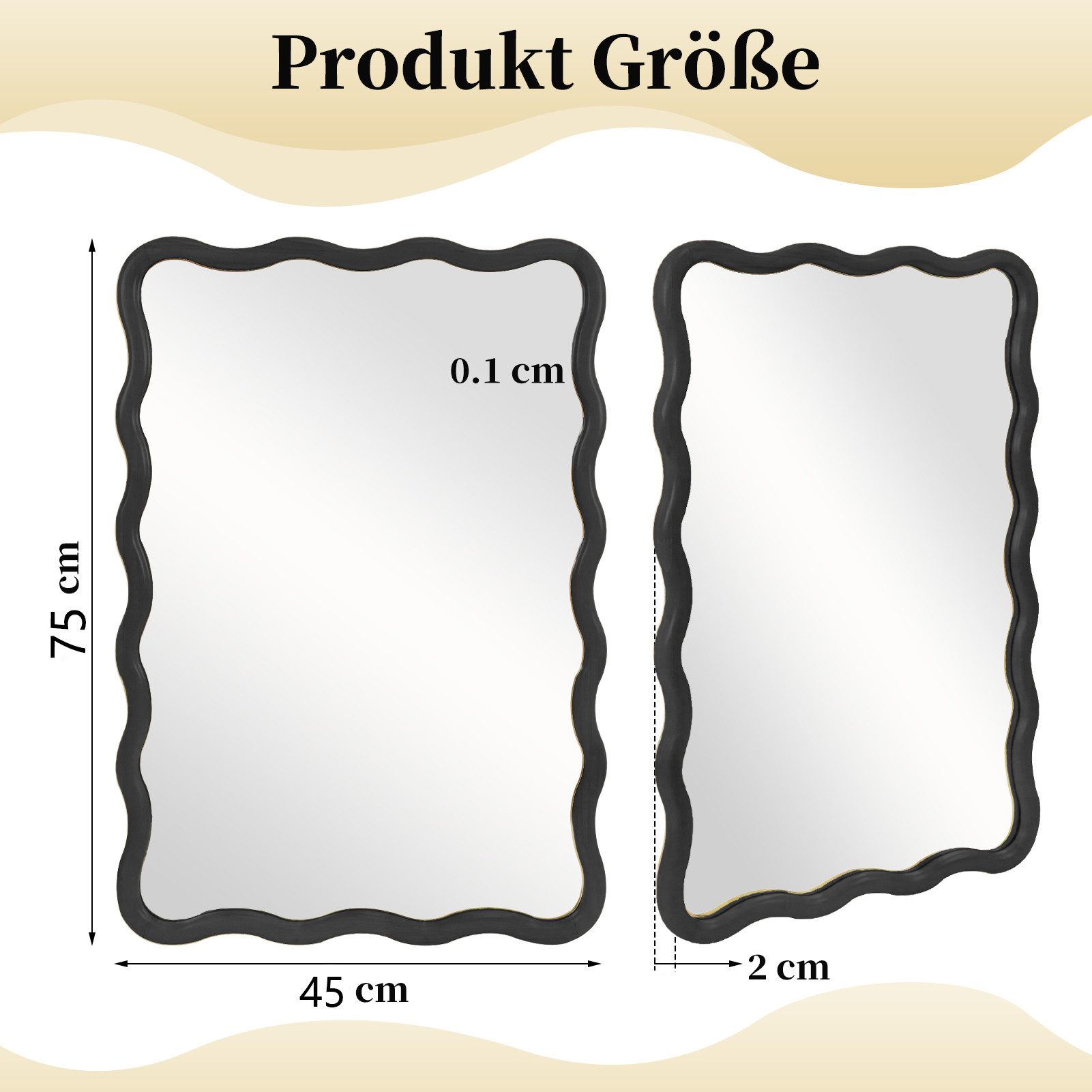 G-LEAF Spiegel Unregelmäßiger Rechteckiger Wandspiegel, Hölzerner Wellen-Wa günstig online kaufen