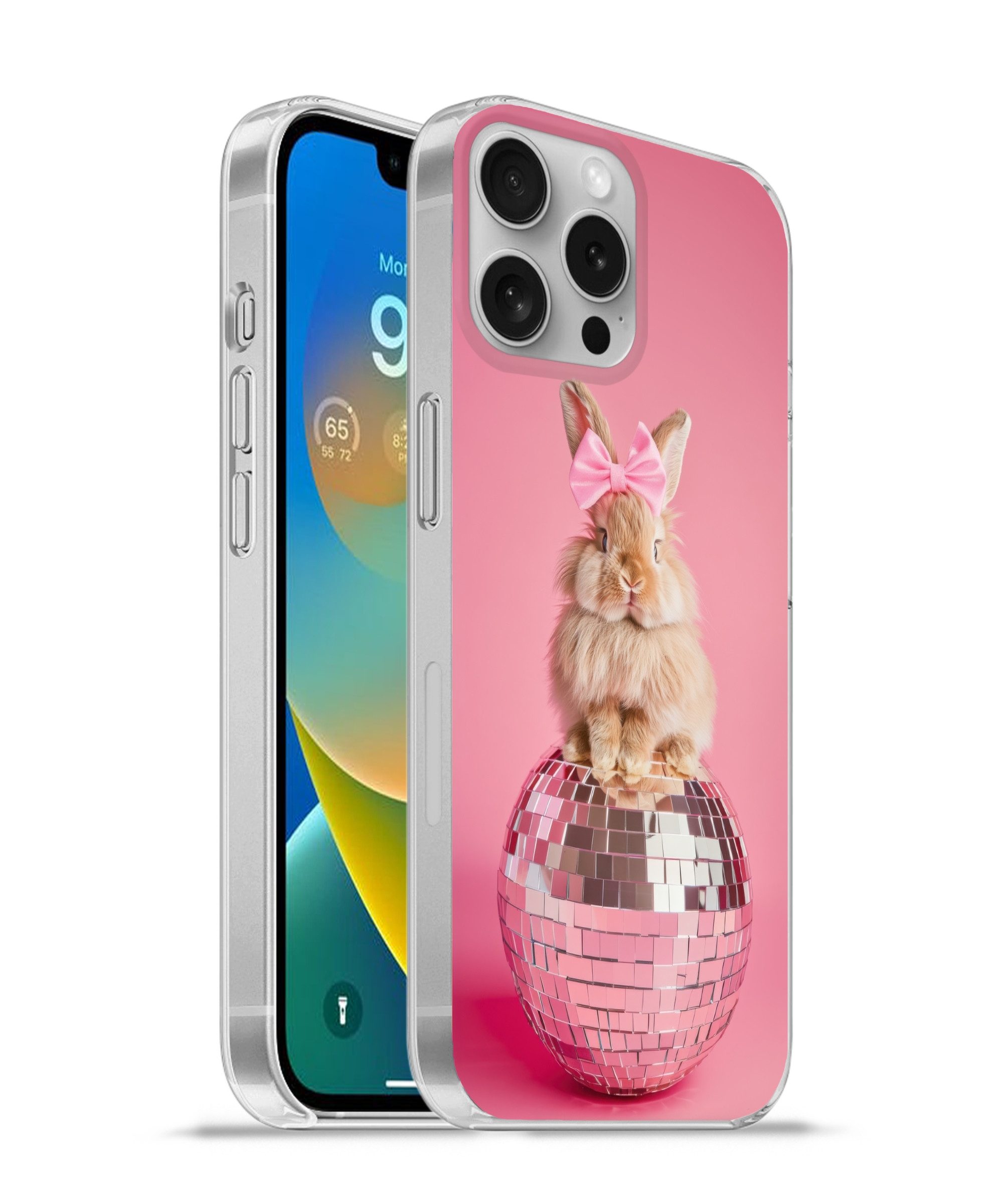 MuchoWow Handyhülle für Apple iPhone 16 Pro Max Schleife - Discoball - Kaninchen, Smartphone-Bumper, Print, Handy Schutzhülle Dünn