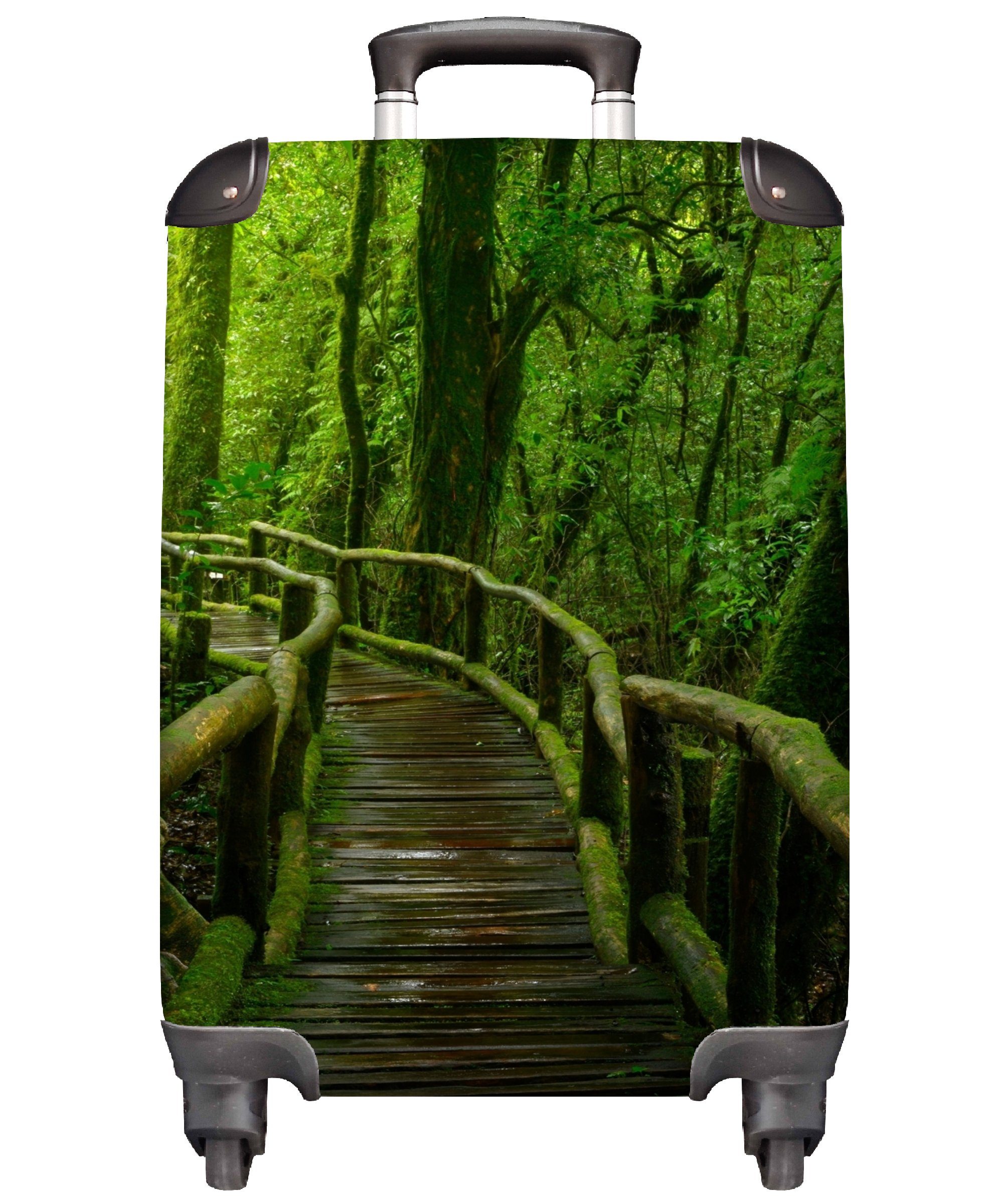 mit - - Trolley, 4 Handgepäck Reisetasche - Natur Tropisch, Rollen, - MuchoWow Handgepäckkoffer Dschungel Reisekoffer Brücke rollen, Moos für Ferien,