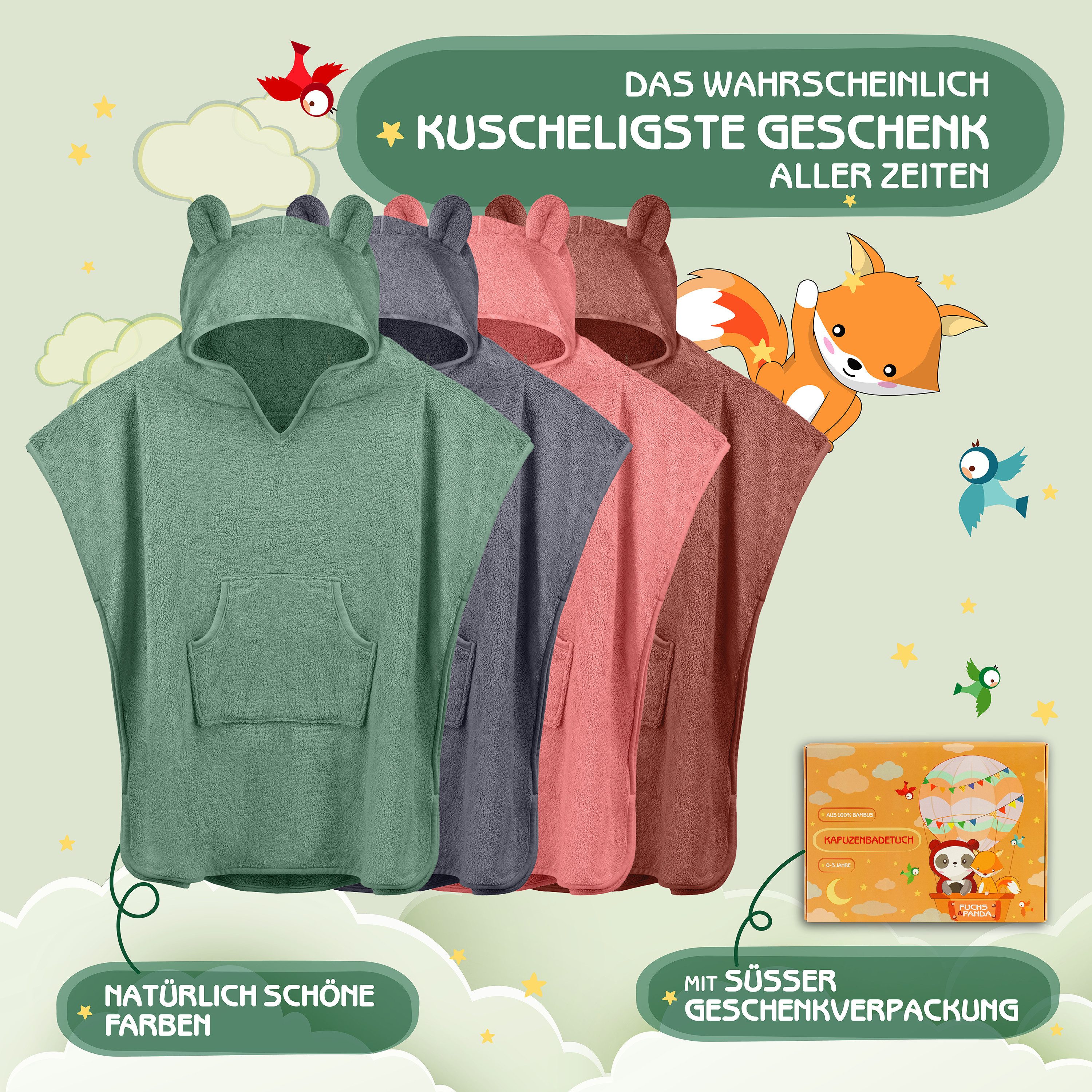Fuchs & Panda Badeponcho Kuscheliger Badeponcho Baby und Kinder (0-6Jahre) aus 100% Bambus, 100% Bambus: Antimikrobiell, Atmungsaktiv, Hypoallergen, Superweich – Bild 5 von 5