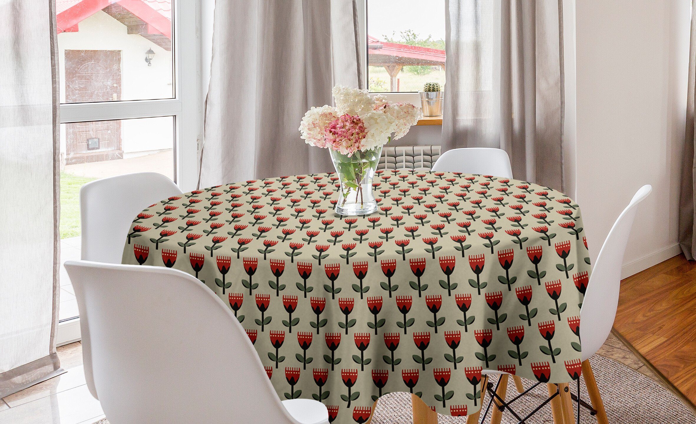 Abakuhaus Tischdecke Kreis Tischdecke Abdeckung für Esszimmer Küche Dekoration, Blumen Grafische Tulpen Konzept