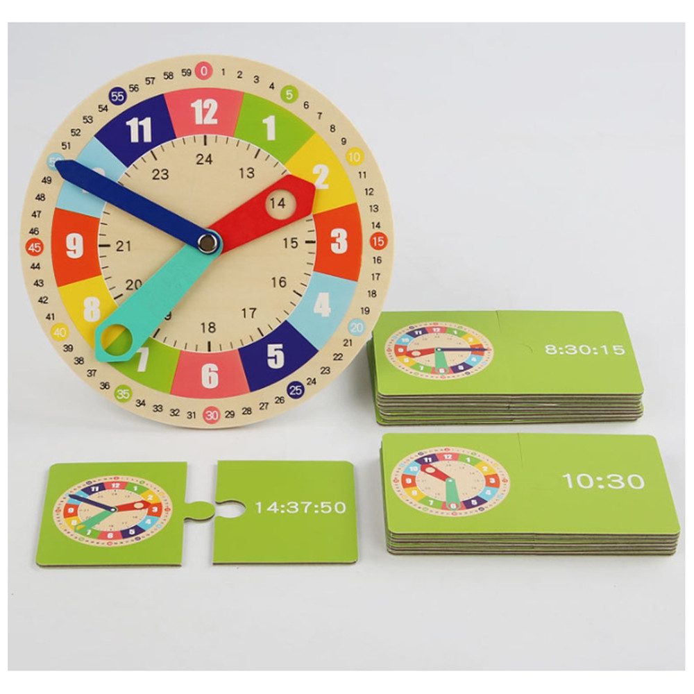 Coonoor Lernspielzeug Holz Lernuhren Kinder, Lernspielzeug Uhr mit 15 Fragekarten, Uhr zum Lernen