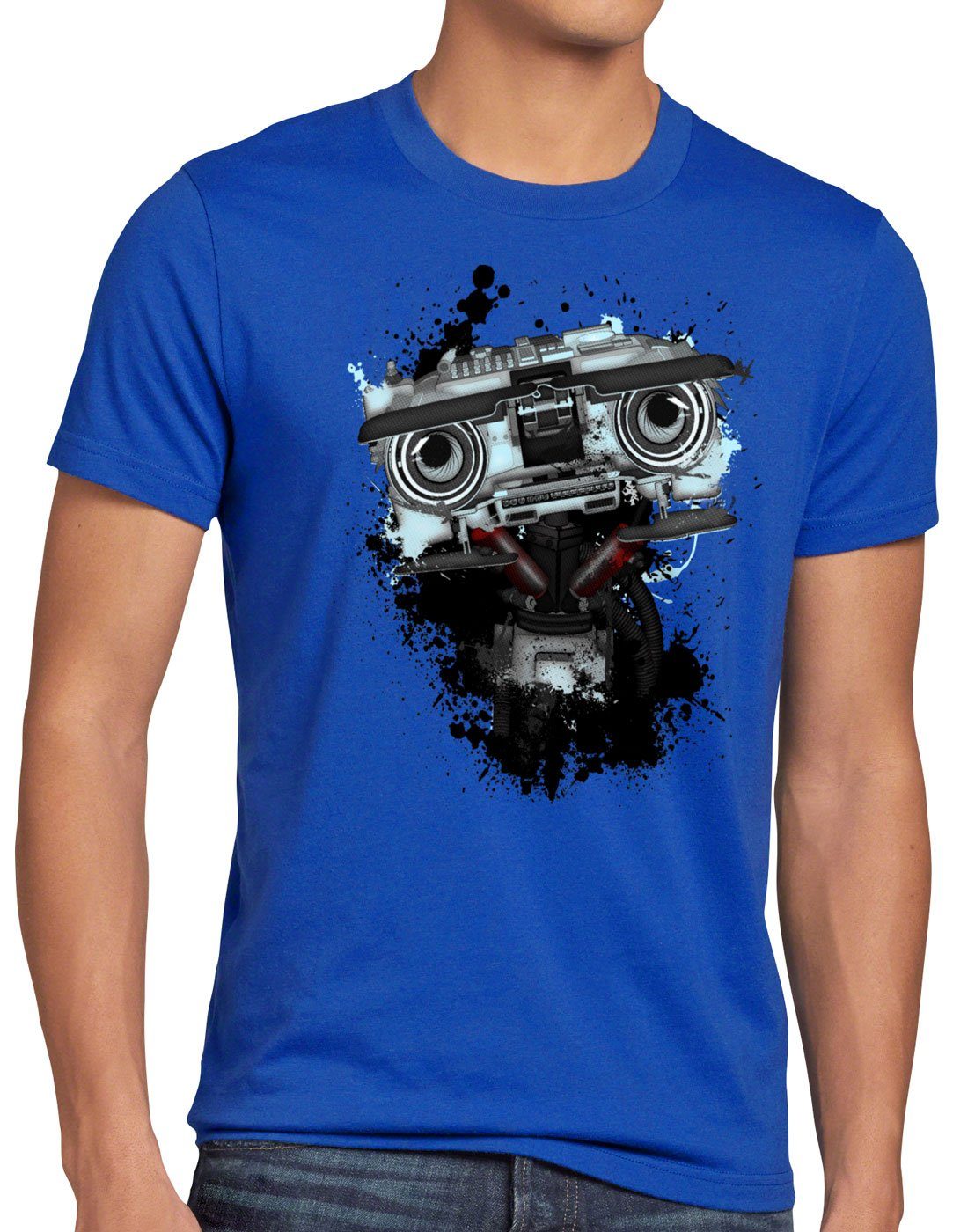 style3 Print-Shirt Herren T-Shirt Nummer 5 johnny fünf roboter short circuit blau