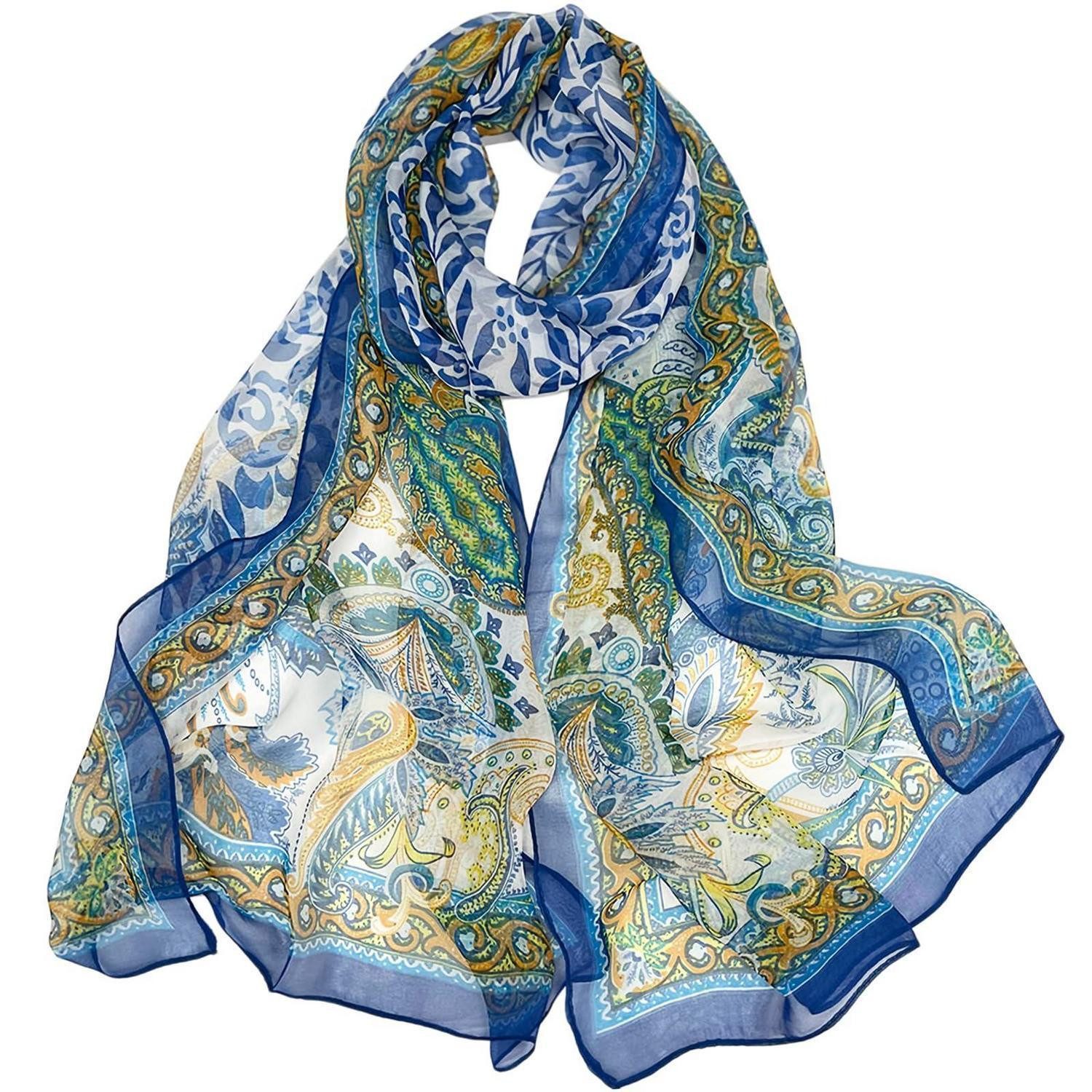 LuxusKollektion Seidentuch Damen Schal Chiffon 160x50cm bunt, (1-St)