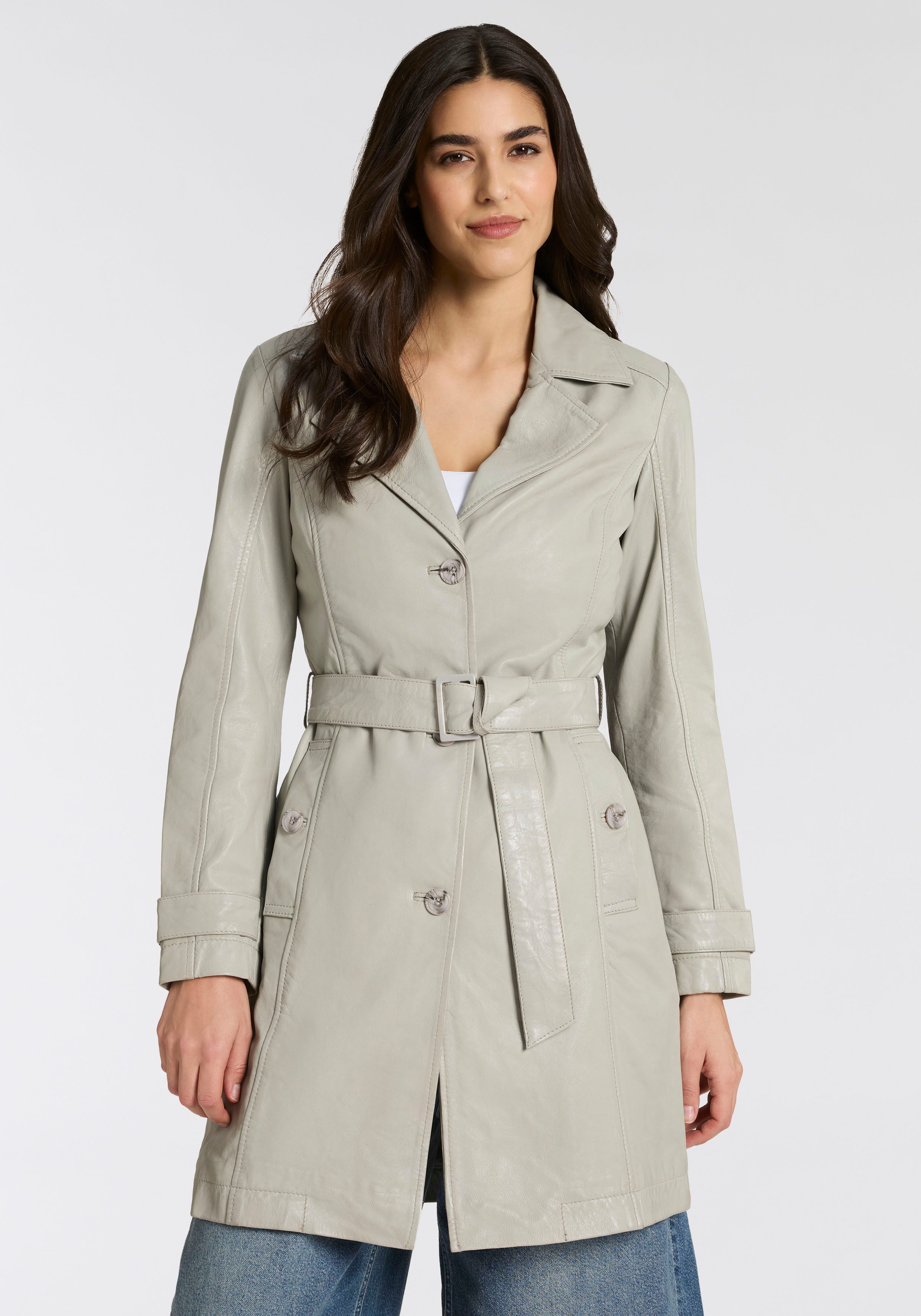 Mauritius Trenchcoat MWLeoniz aus Echtleder, mit Taillengürtel