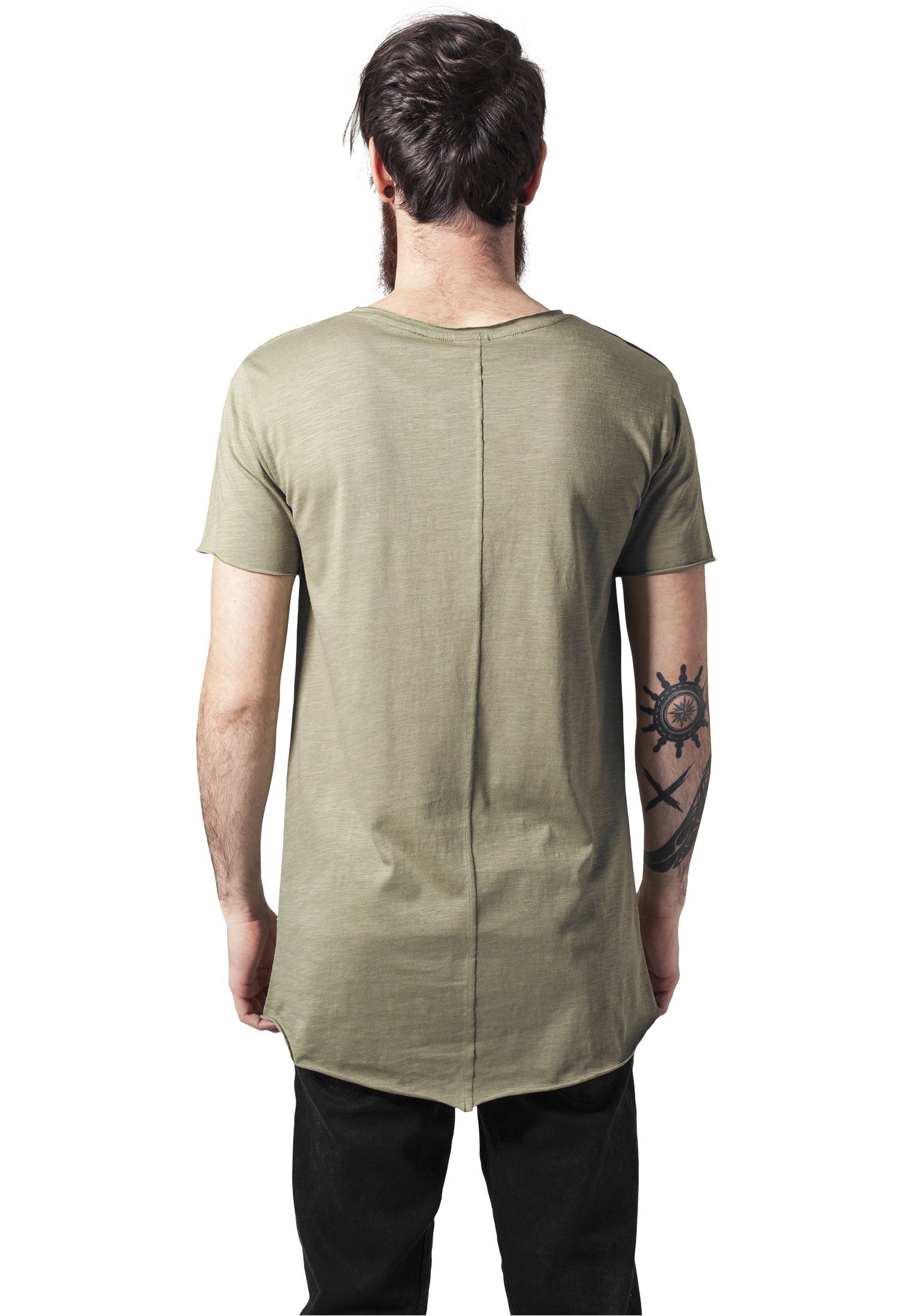 Long T-Shirt URBAN CLASSICS Open Edge Herren lightolive Front Zip Tee (1-tlg)