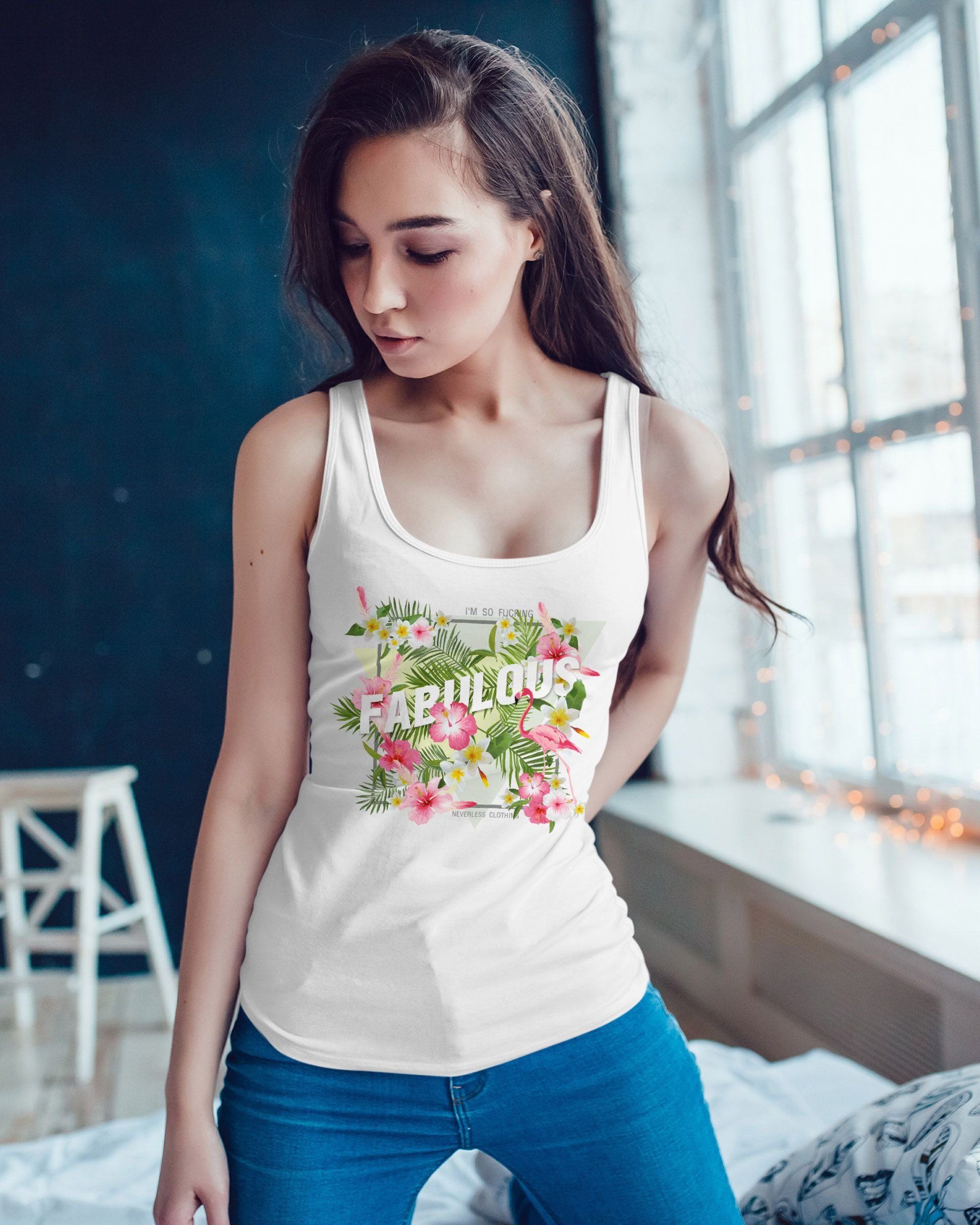 Neverless Tanktop Damen Tanktop Flamingo Palmen günstig online kaufen