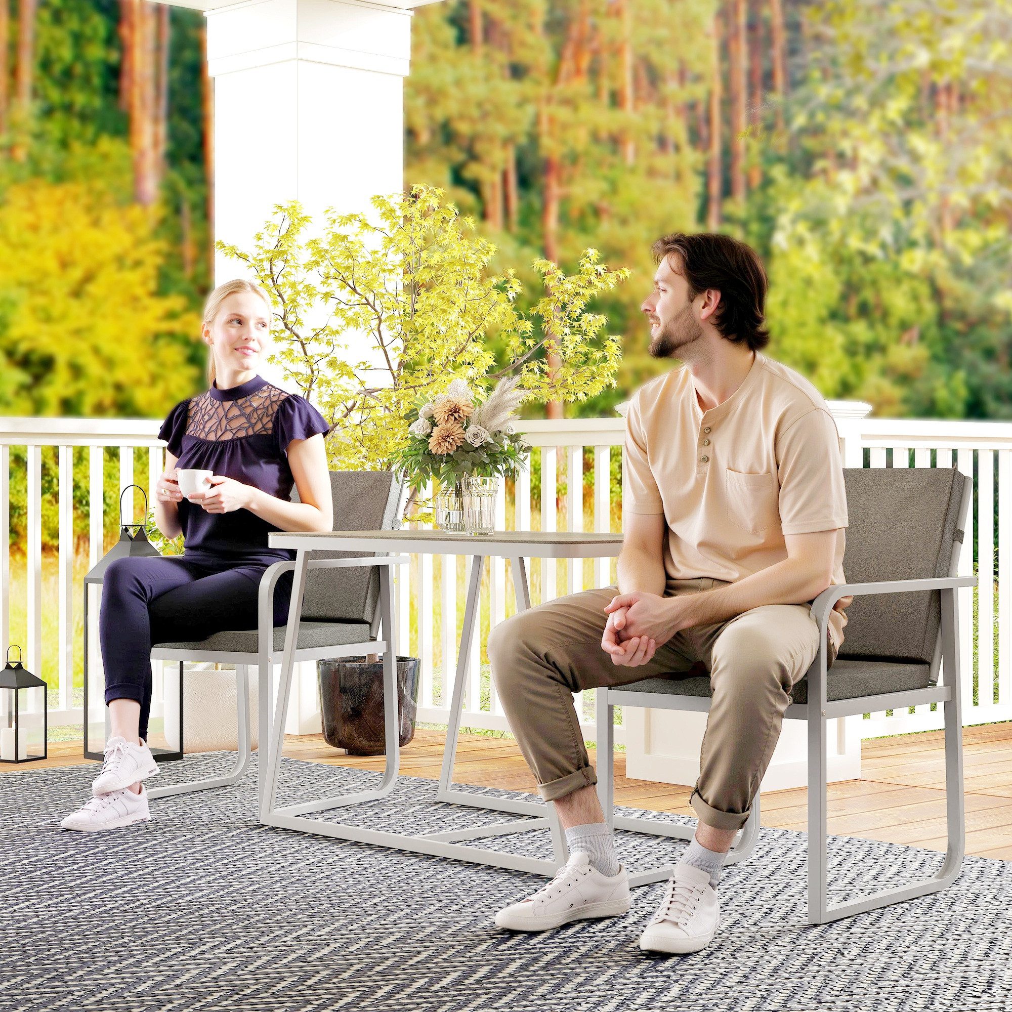 Outsunny Garten-Essgruppe mit 4 Stühlen, Sitzkissen, günstig online kaufen