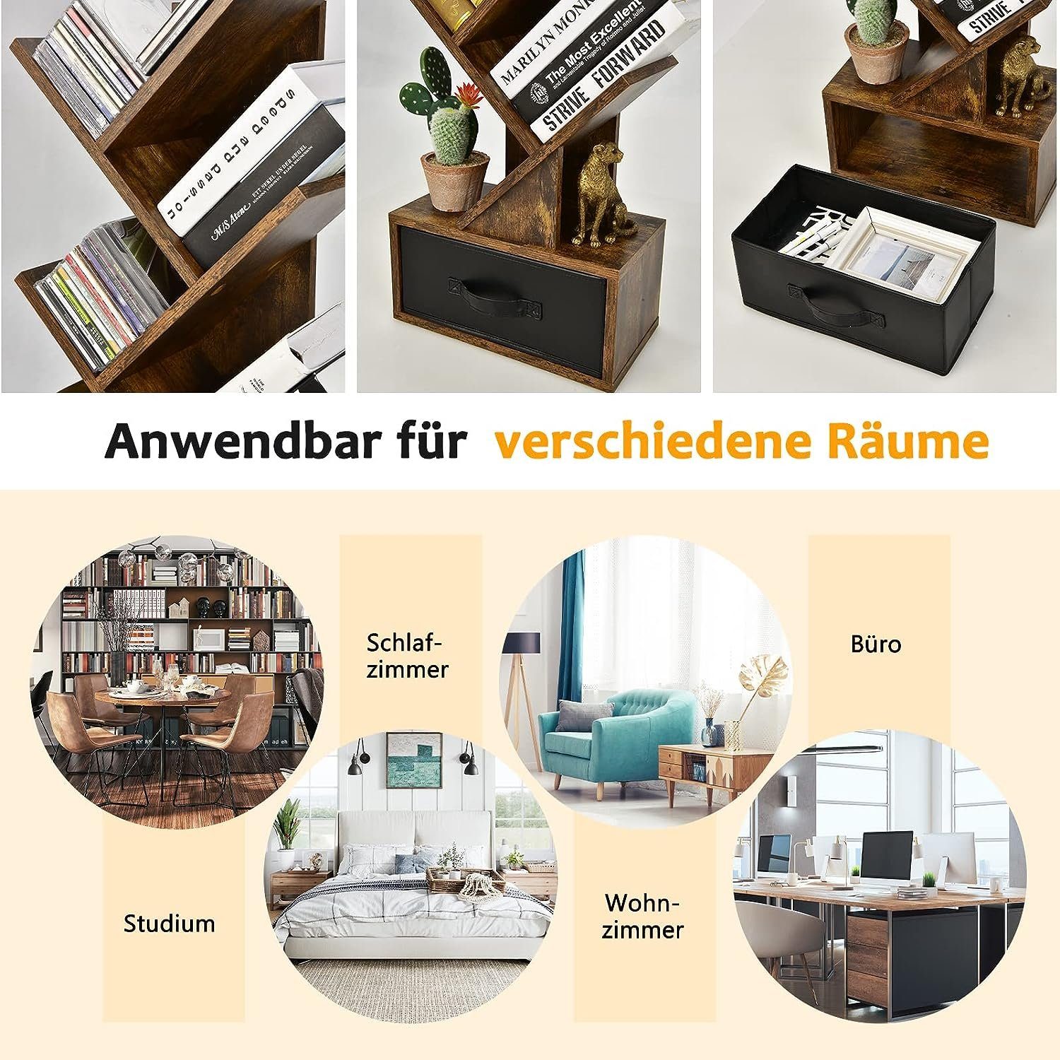 KOMFOTTEU Bücherregal Bücherschrank, mit 10 Ablagen, 38 x 20 x 149,5 cm – Bild 4 von 5