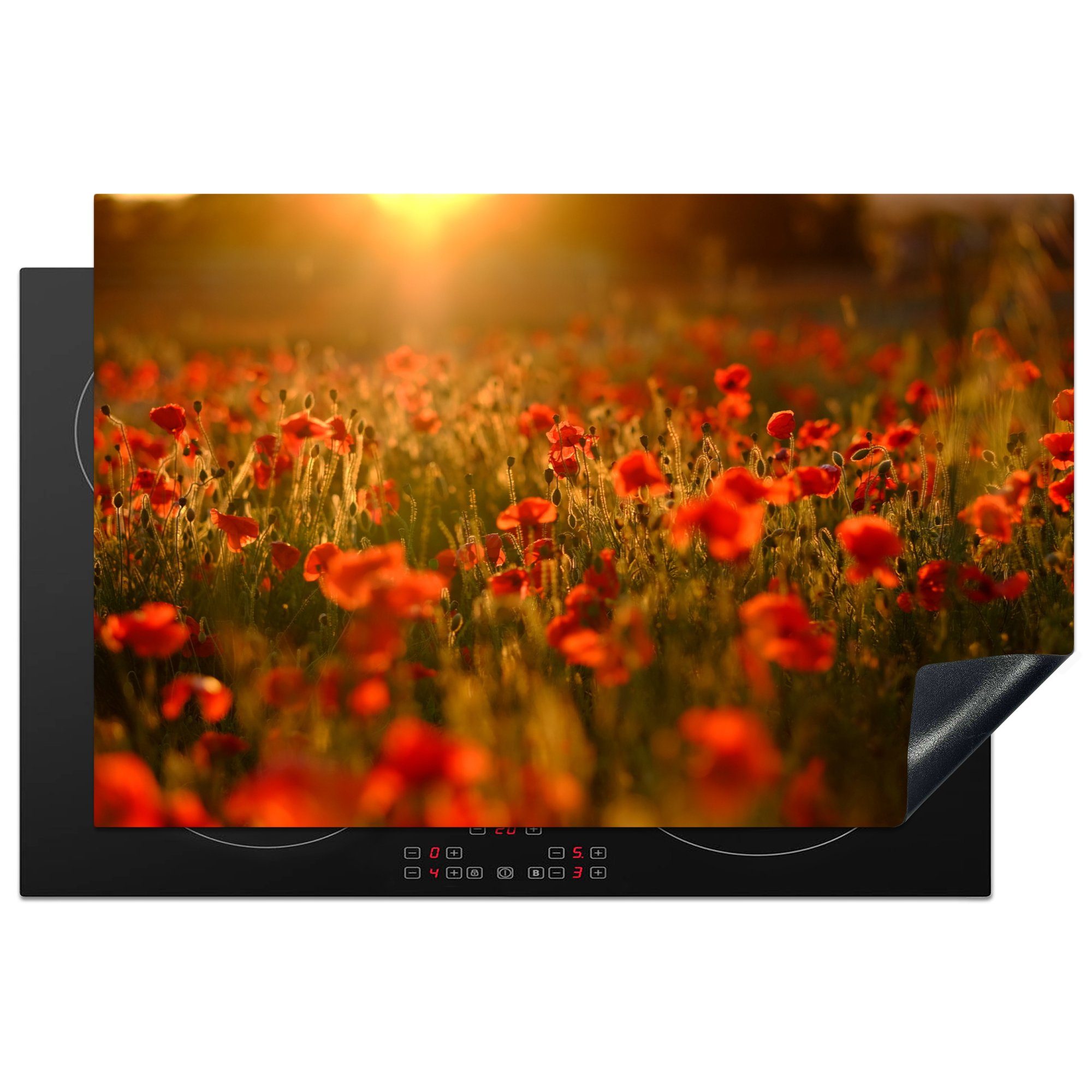 MuchoWow Herdblende-/Abdeckplatte Mohnblumen - Blumen - Sonnenuntergang, Vinyl, (1 tlg), 81x52 cm, Induktionskochfeld Schutz für die küche, Ceranfeldabdeckung