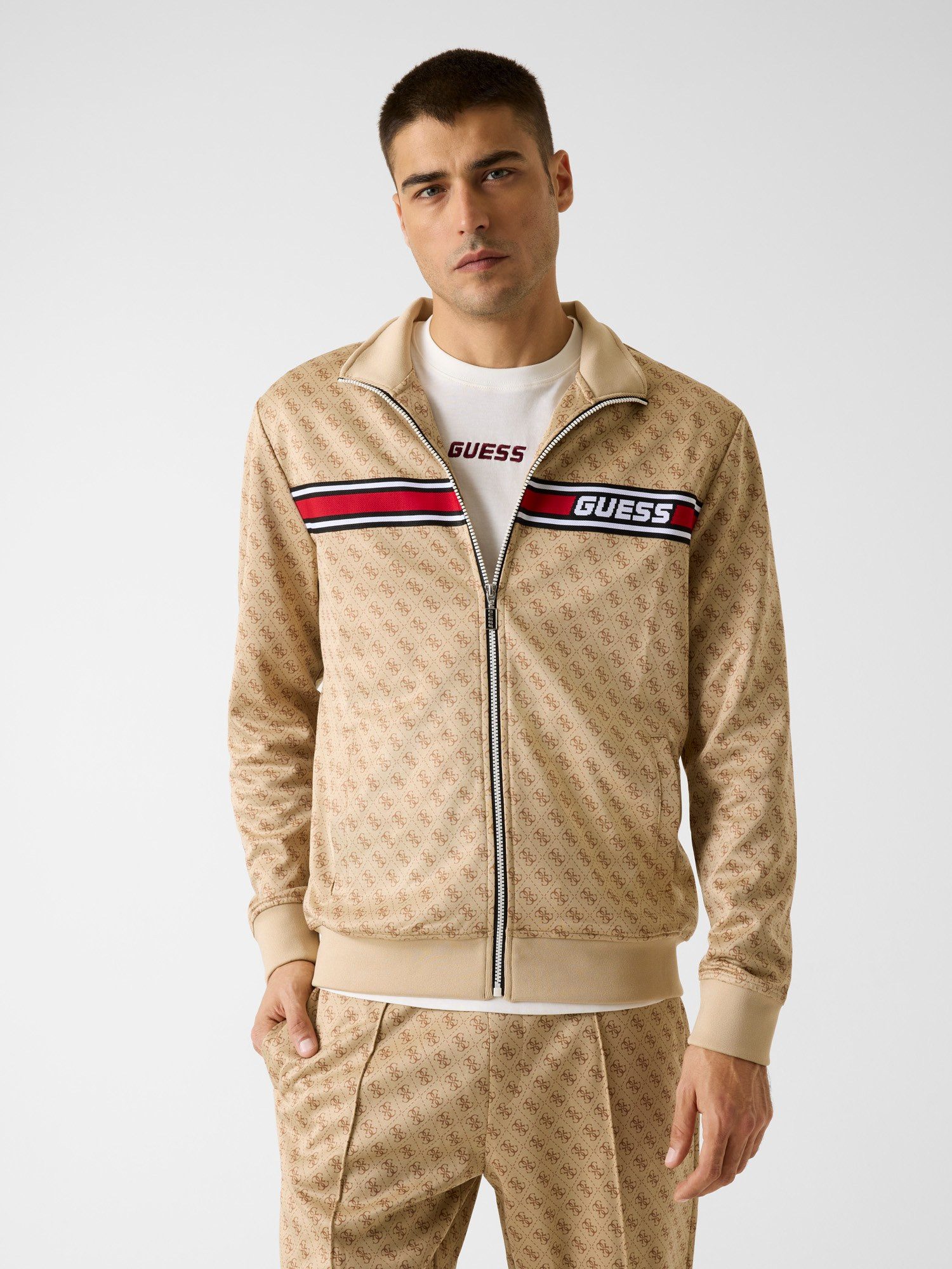 Guess Sweatjacke KORBIN Stehkragen, Regular Fit, Eingrifftaschen