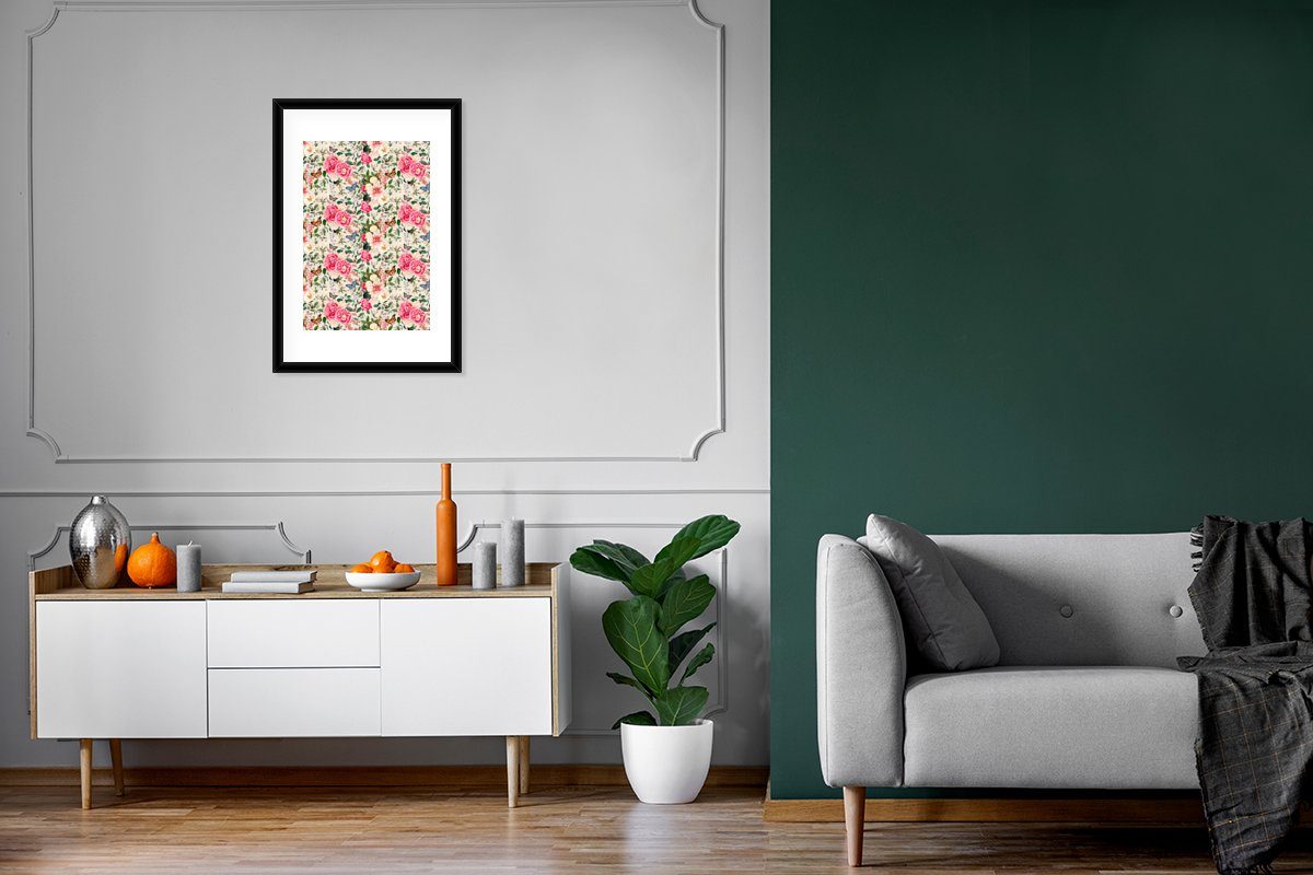 Pastell, Bilderrahmen Schmetterling Sommerblumen (1 St), Rahmen, Poster Poster, Kunstdruck, - Gerahmtes - Schwarzem MuchoWow mit