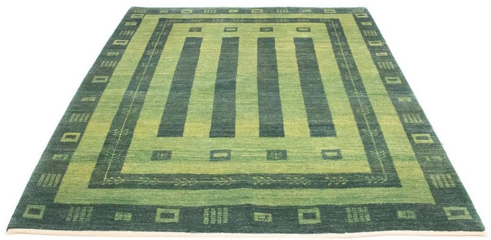 Wollteppich Gabbeh Teppich handgeknüpft grün, morgenland, rechteckig, Höhe: 18  mm, handgeknüpft, Traditionell & aufwändig von Hand geknüpft