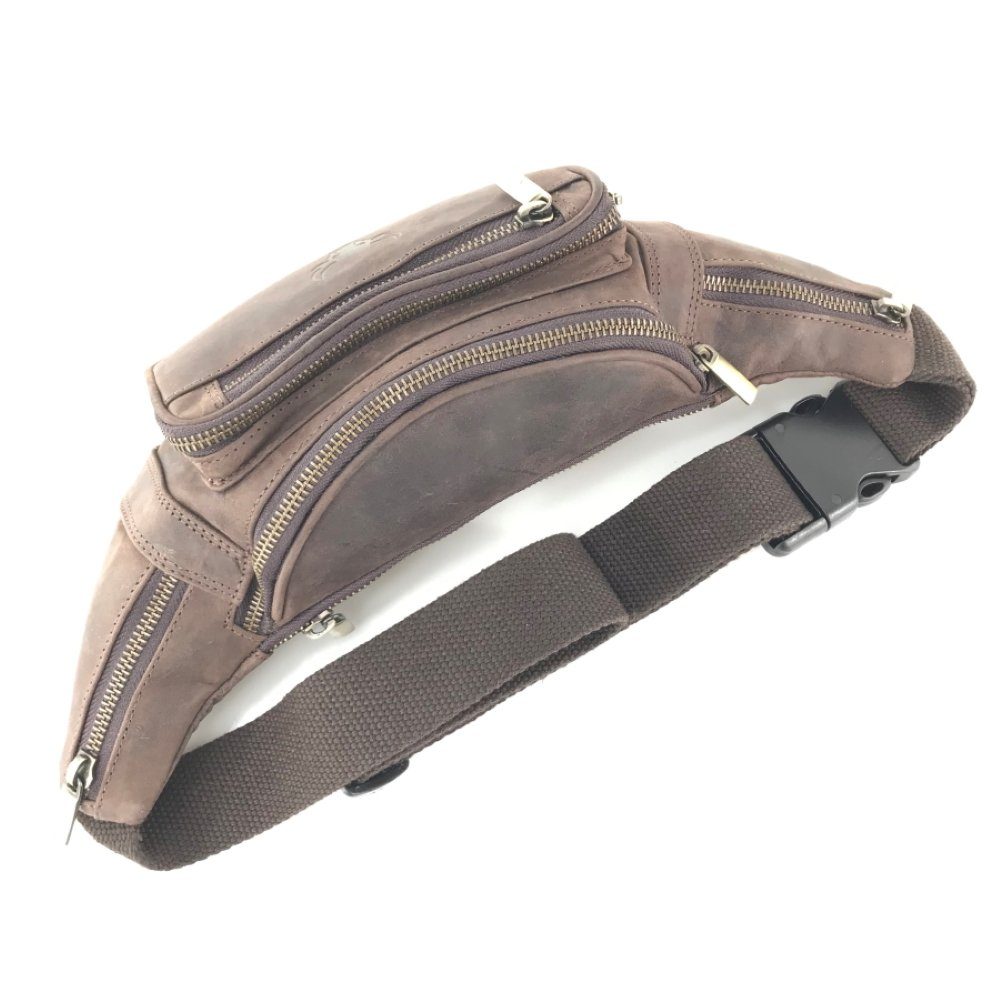 Buffalo Hill Bauchtasche Büffelleder, Vintage Umhängetasche mit Reißverschlüssen >BT-09<, elegante Brusttasche aus echtem Leder mit einer Bundweite von 95-140cm