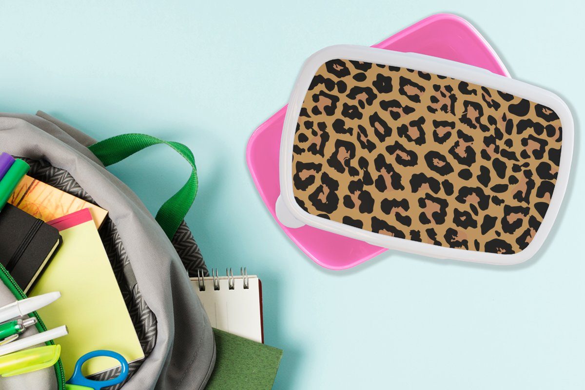 Brotdose Tiere Lunchbox MuchoWow Erwachsene, Panther Mädchen, Kunststoff Braun, Brotbox Kunststoff, - - rosa Snackbox, (2-tlg), für Druck Kinder,