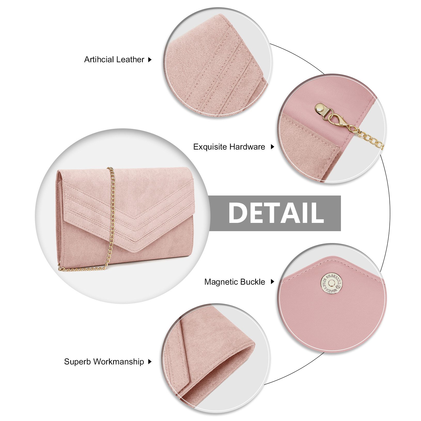 Miss Lulu Clutch Damen Elegante Abendtasche Umschlag Umhängetasche Crossbody mit Kette