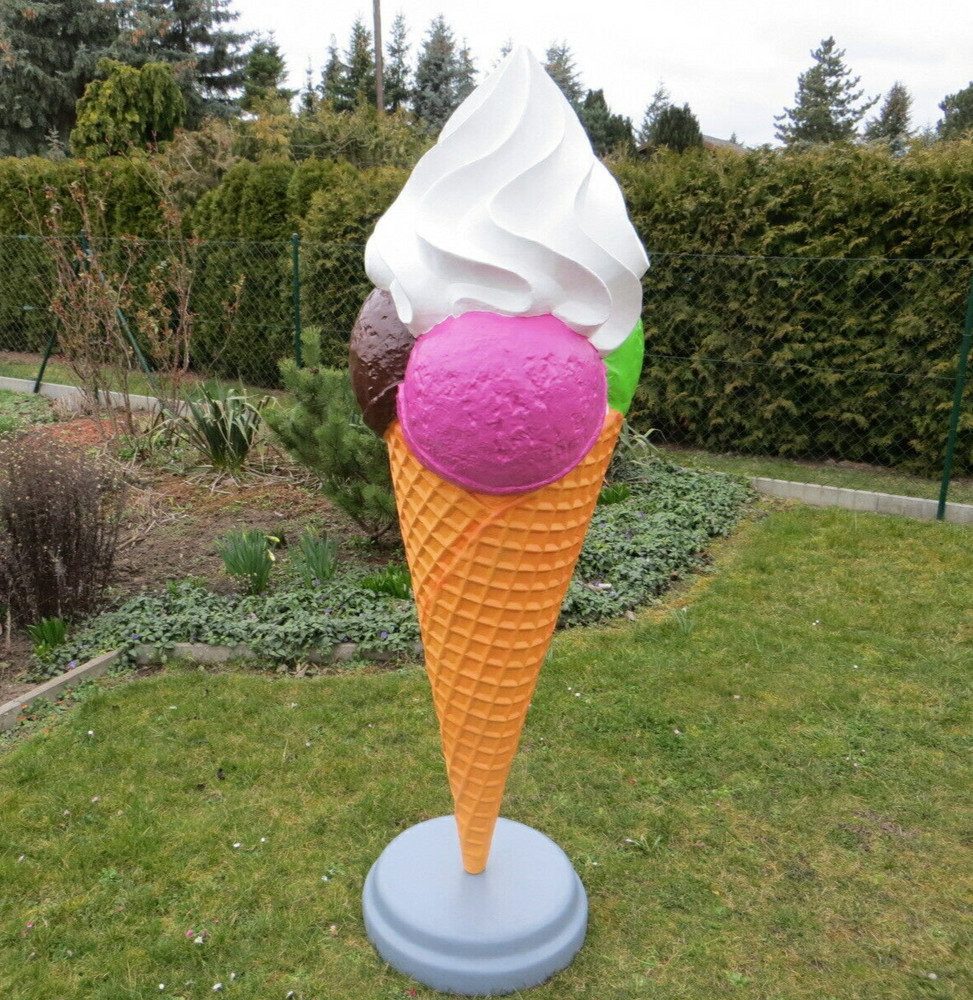 Skulptur XXL Eistüte 3 Kugeln mit Sahne +Ständer 2,00m Deko Werbefigur