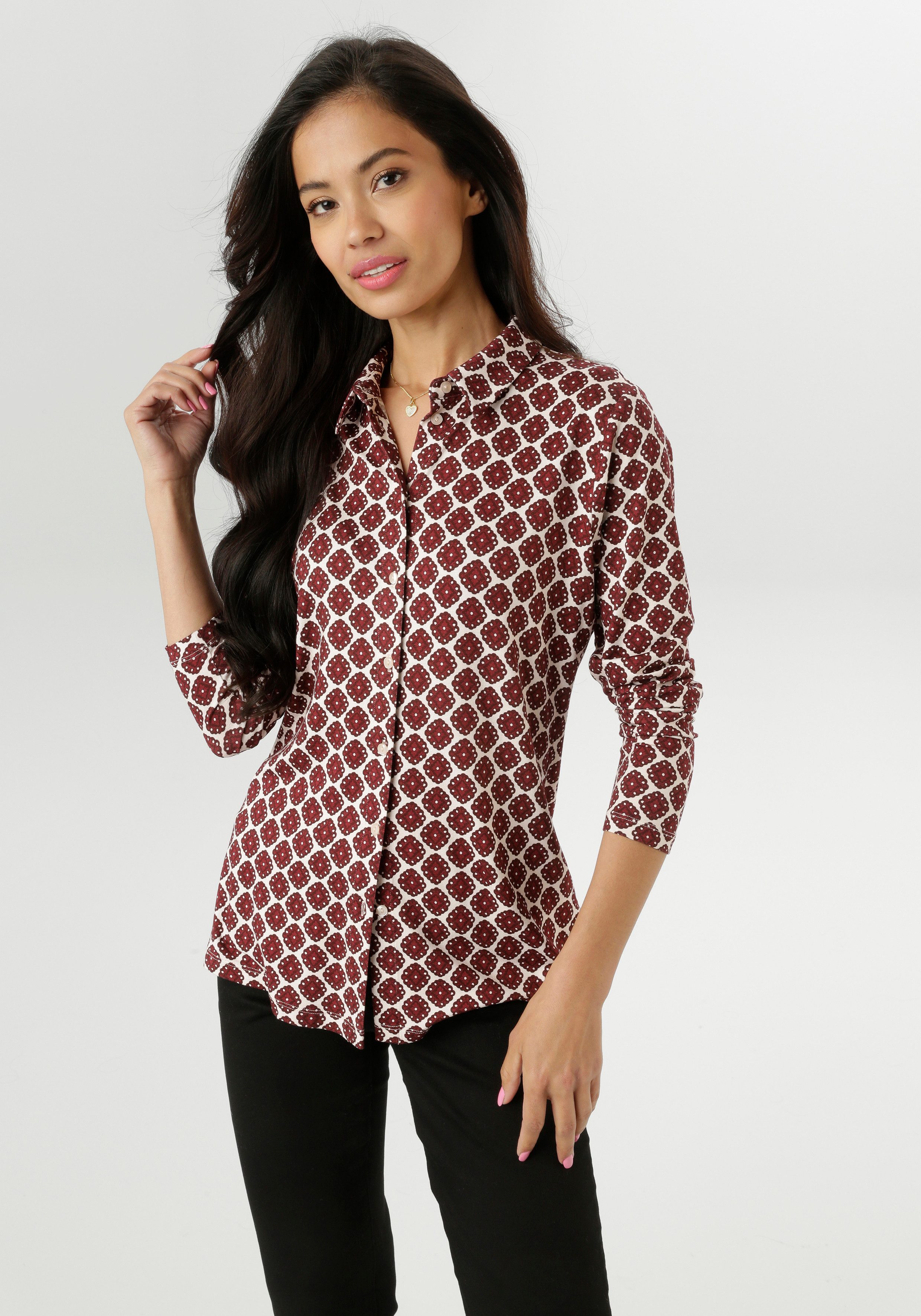 Aniston SELECTED Hemdbluse mit extravagantem, farbenfrohen Retro-Muster - N günstig online kaufen