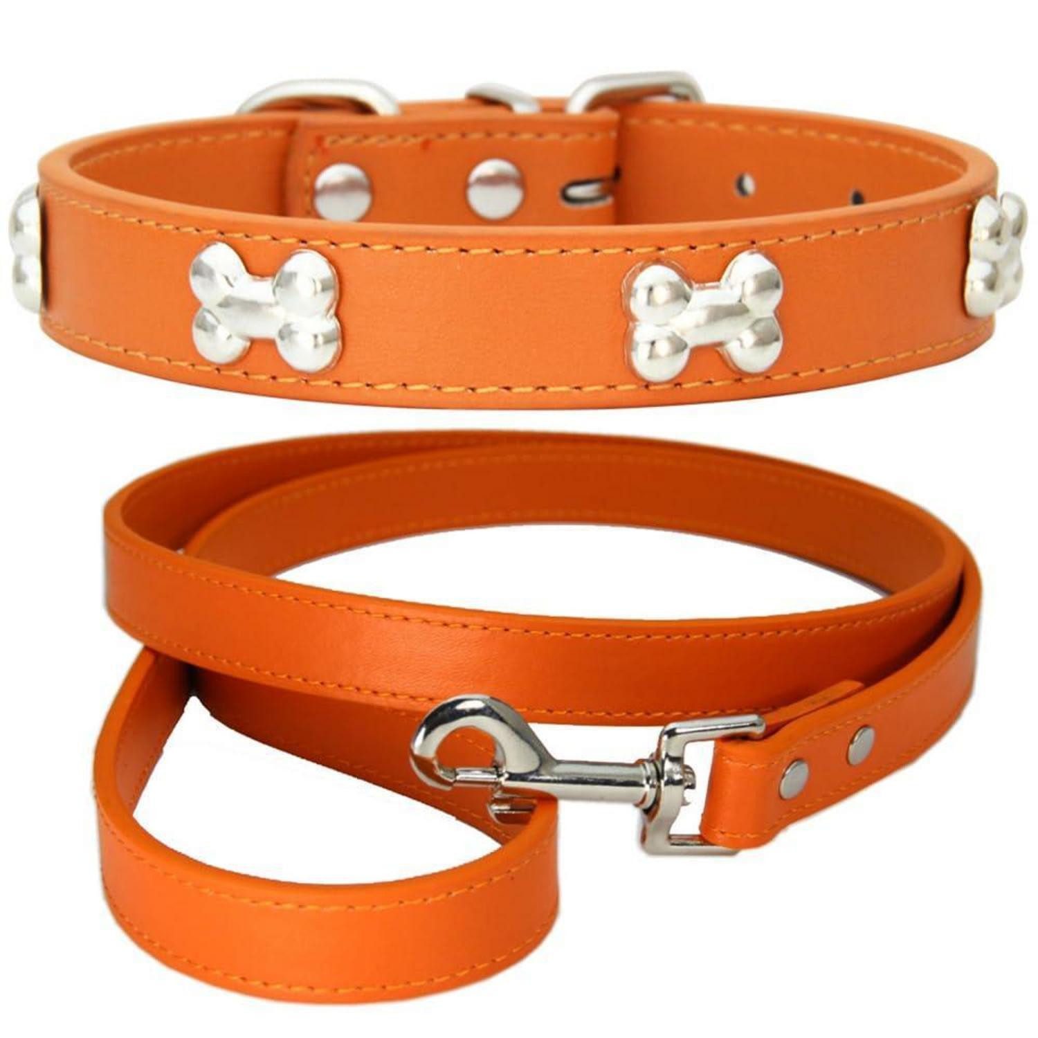 LuxusKollektion Hunde-Halsband Hundehalsband Leder verstellbar XS Orange