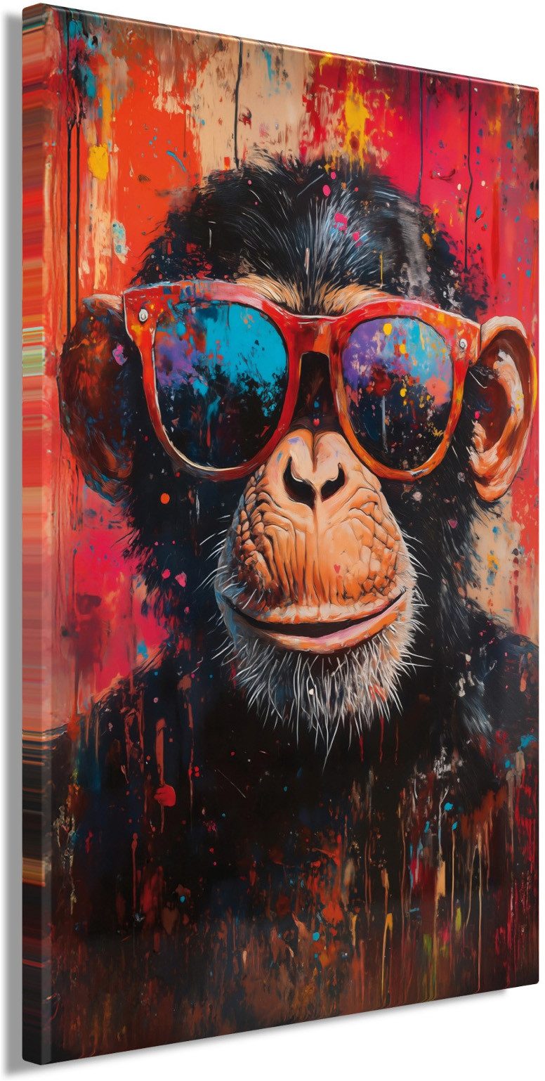 Bönninghoff Bild BUNTER SCHIMPANSE 78x118 cm – Leinwandbild Keilrahmen Deko modern