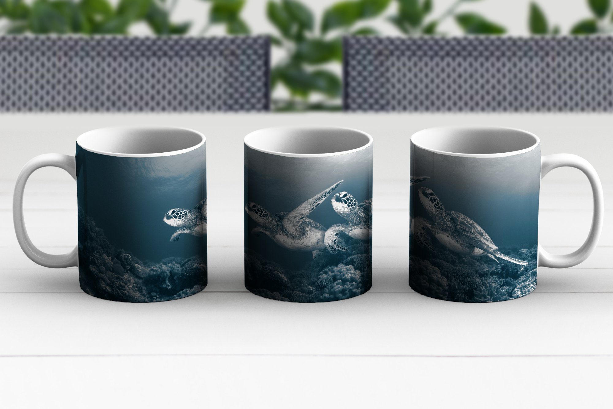 Schwarz Teetasse, - Teetasse, Tiere, - Schildkröte Wilde Meerestiere MuchoWow Keramik, weiß und Geschenk Becher, - Tasse Kaffeetassen,