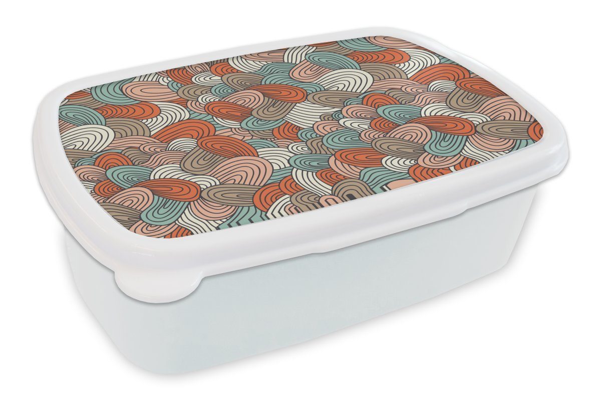 Muster Erwachsene, Boho Linienkunst - für (2-tlg), und Kunststoff, weiß Mädchen - Jungs Brotbox Kinder für Abstrakt, Brotdose, - und Lunchbox MuchoWow