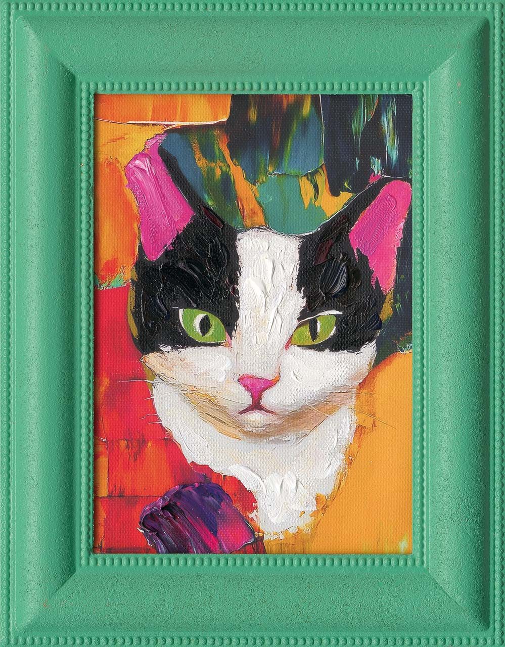 ArtUniverse Gemälde Leinwandbild Coloured Cat 19 x 24 cm, Tiermotiv