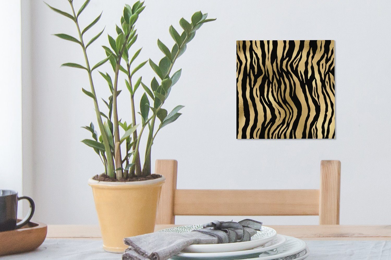 (1 Leinwandbild Leinwand Bilder St), für Muster Schlafzimmer Zebra Wohnzimmer - OneMillionCanvasses® - Gold,