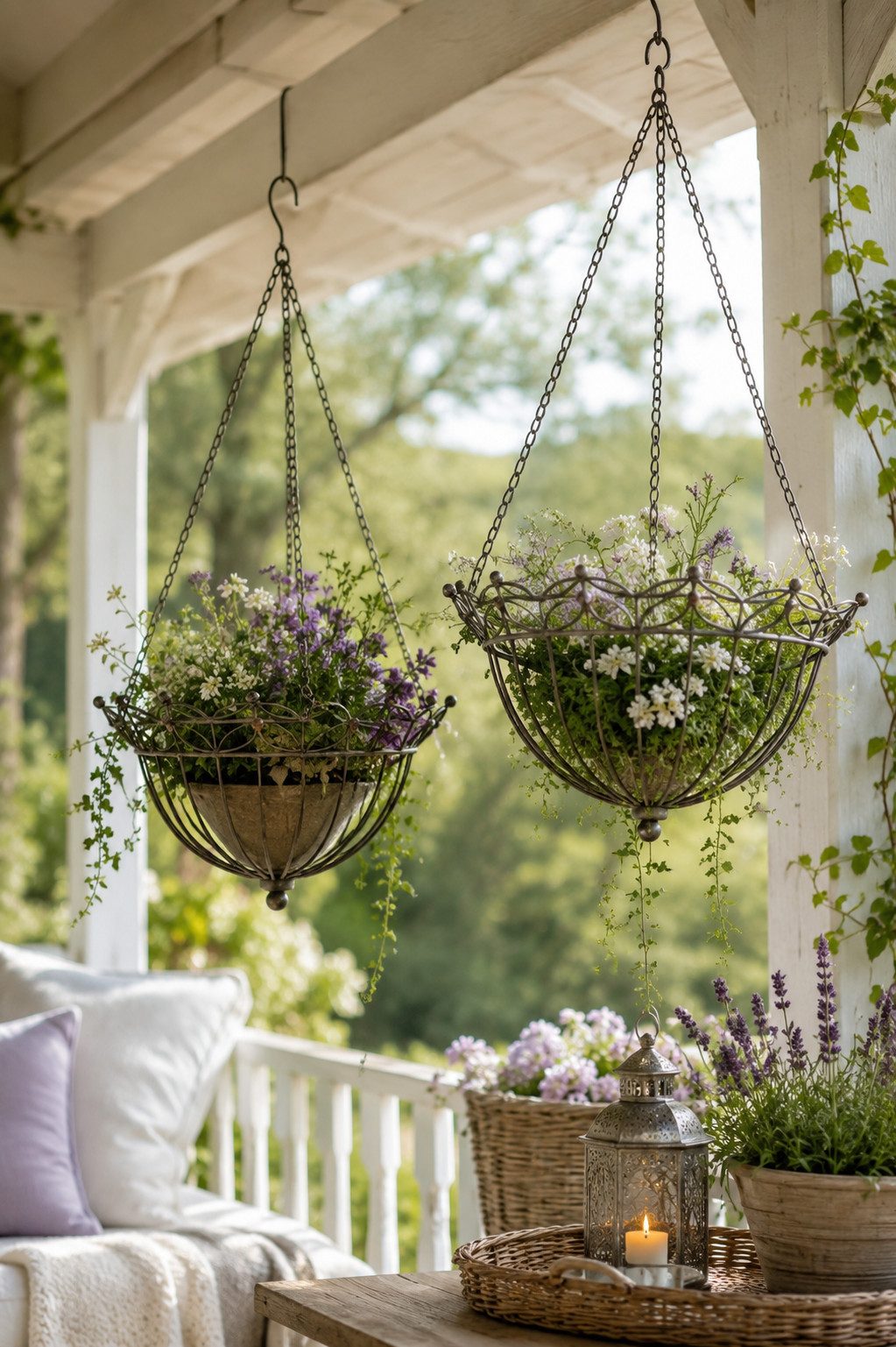 finehomegarden Pflanzschale Set 2-teilig Metall grau/braun Dekorativer Pflanzkorb mit Aufhängung (2 St., 2er Set), Ø37cm & Ø30cm Metallkorb für Blumen, Kräuter und Deko Pflanzampel