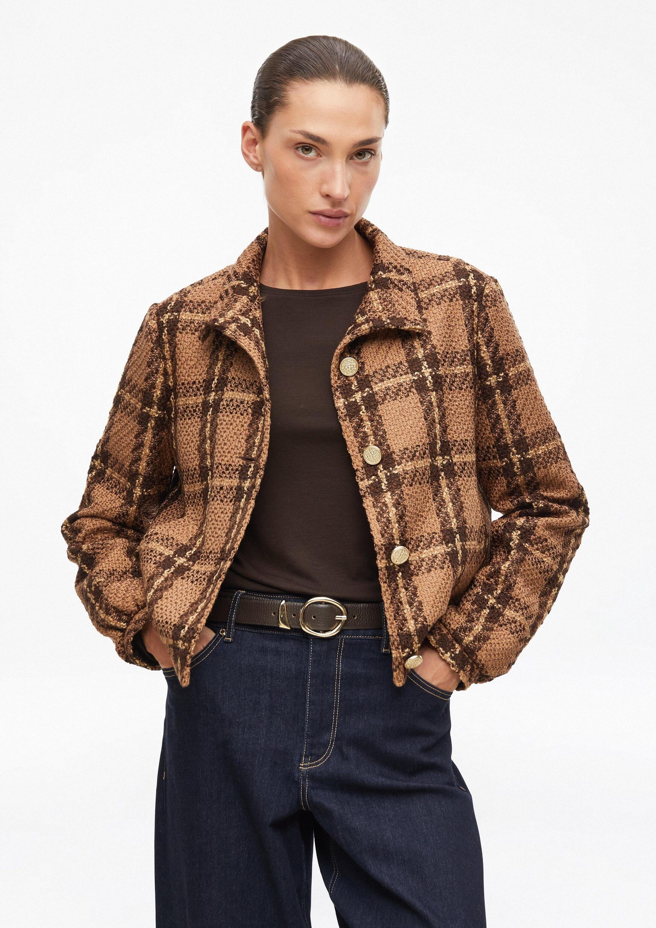 s.Oliver Funktionsjacke Indoor-Jacke Karierte Bouclé-Jacke mit Stehkragen