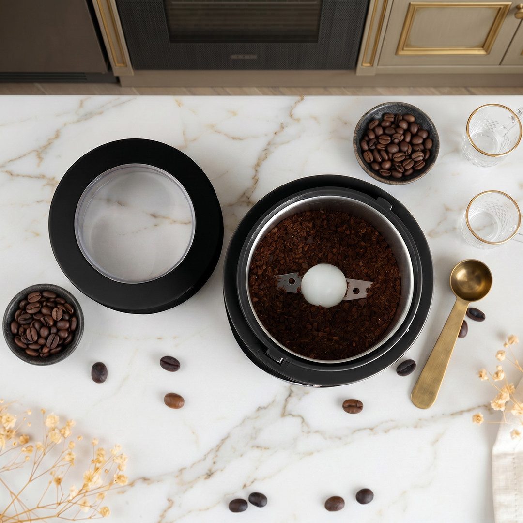 Berlinger Haus Kaffeemühle Schwarz-Roségold, 150 W, Schlagmesser, 75 g Bohnenbehälter, 150 W, Edelstahlklingen, Gewürz- und Nussmühle, One-Touch-Bedienung