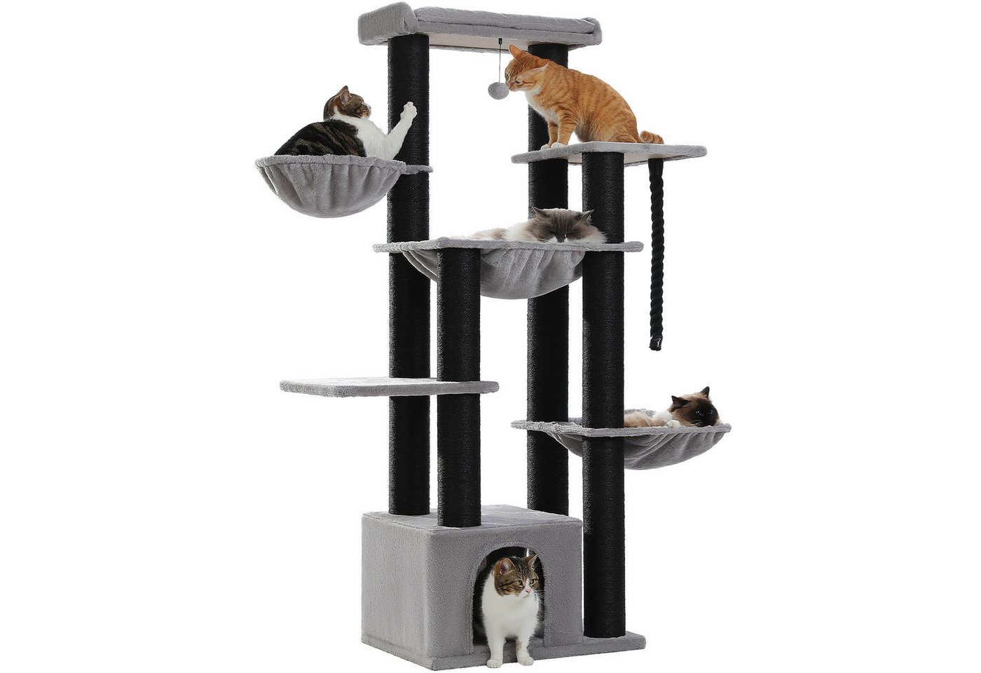 PETEPELA Kratzbaum Kratzbaum größe Katzen stabil mit 13 Sisalpfosten(11cm), Großer Sitzstange, Höhle, Körben, Kratzbaum XXL 169 cm
