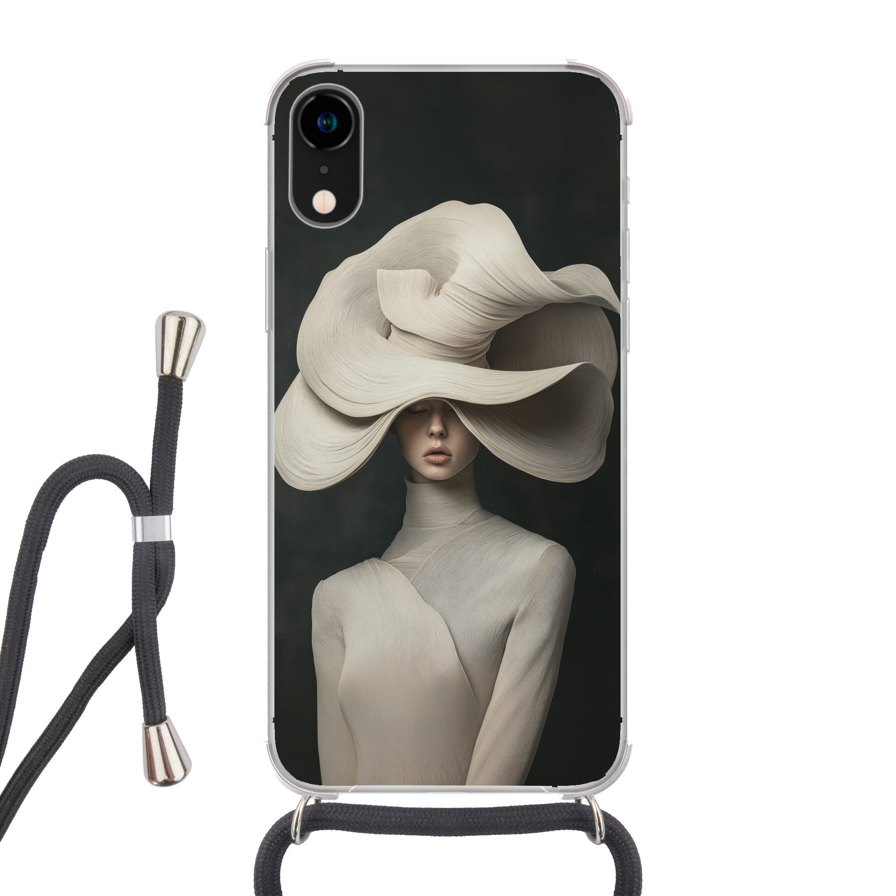 MuchoWow Handyhülle für Apple iPhone XR Modern - Frau - Hut, Tragbare Handyhüllen mit Kette zum umhängen, Handykette Handyband