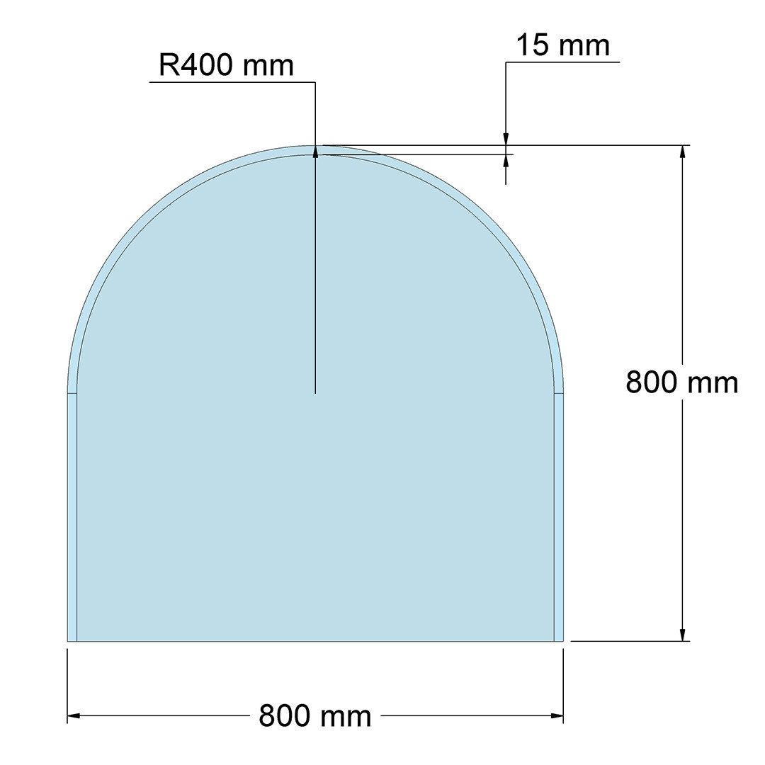 Feuercampus Bodenschutzplatte Funkenschutzplatte Glas für Kaminofen Rundbogen