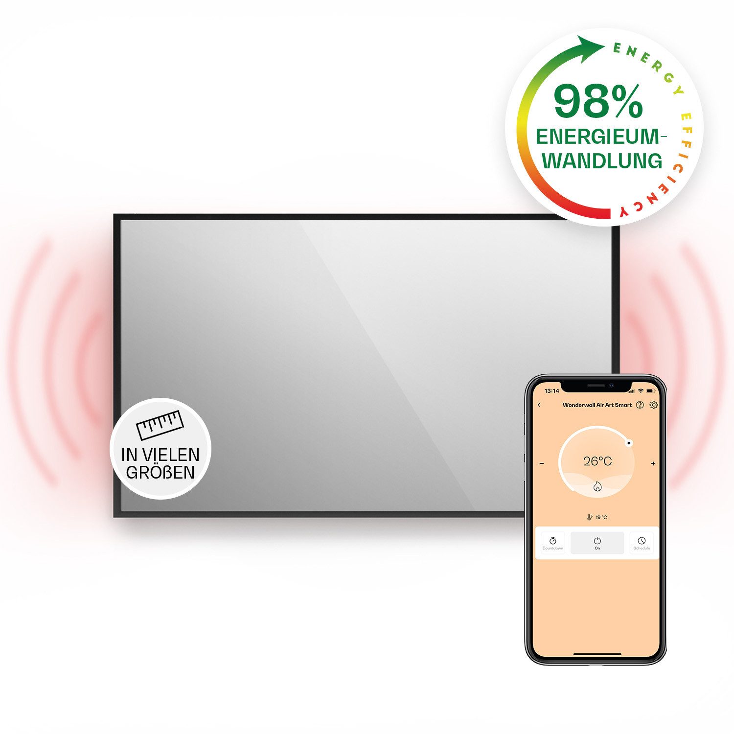 Klarstein Heizkörper La Palma Smart 1000 W black, elektrische Infrarot Wandheizung Spiegel Thermostat Heizung elektrisch