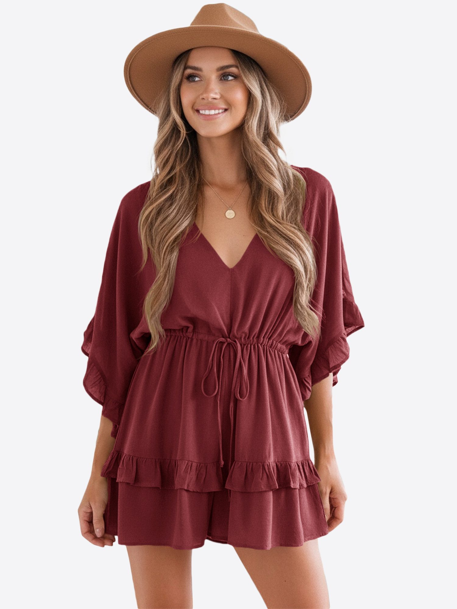 Imily Bela Jumpsuit Damen Strand romper mit V-Ausschnitt (Packung, 1-tlg., 1per-Pack) Rüschen Besatzung