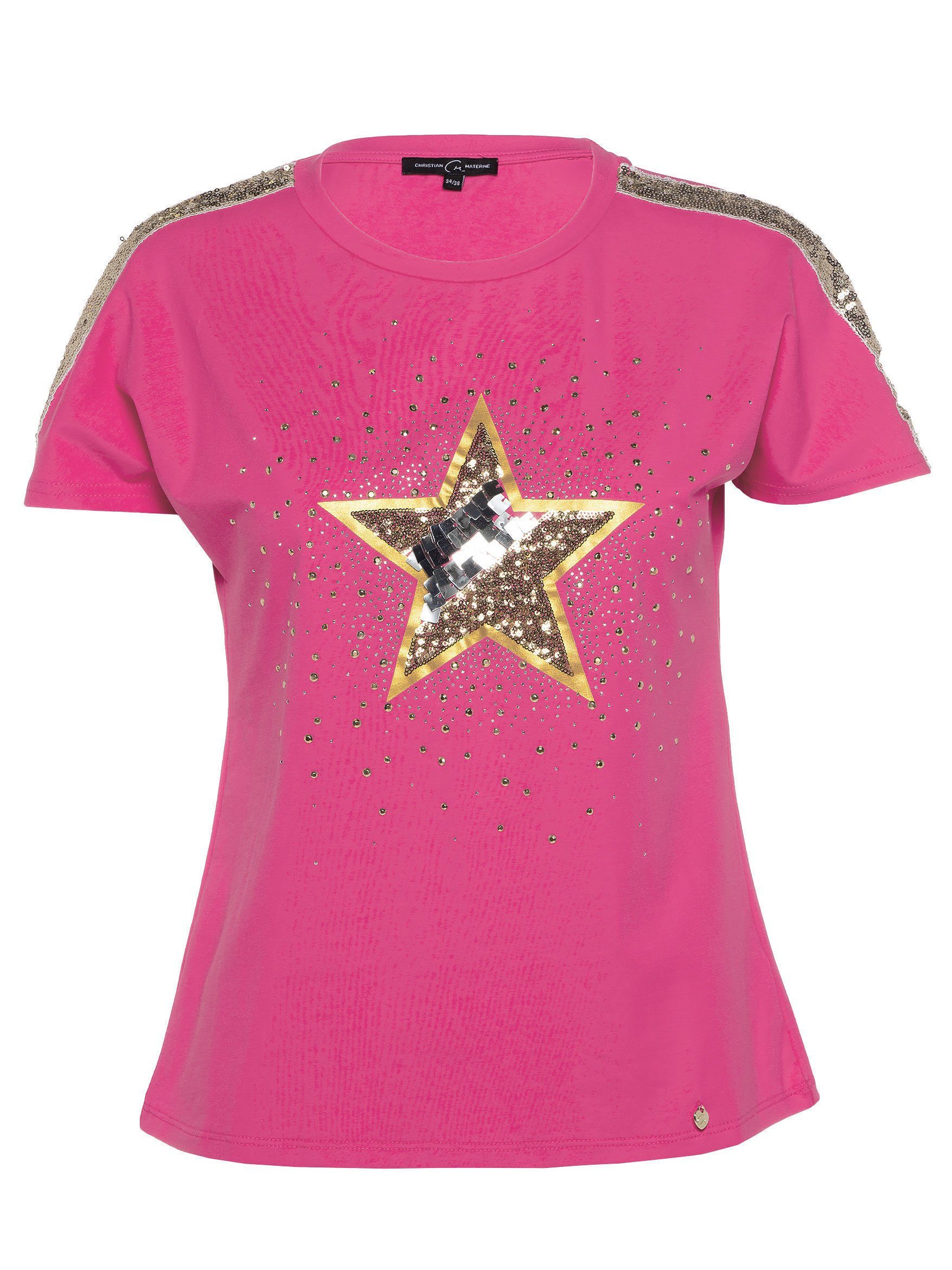 Materne Stern-Motiv Kurzarmbluse T-Shirt pink mit Christian