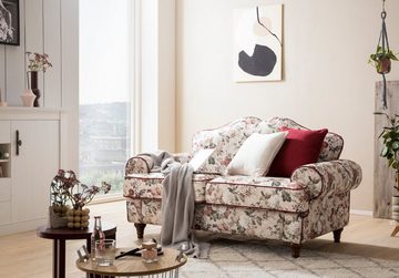 Furn.Design Sofa Elita, 2-Sitzer in beige mit Blumenmuster, Landhausstil, mit Bonell Federkern