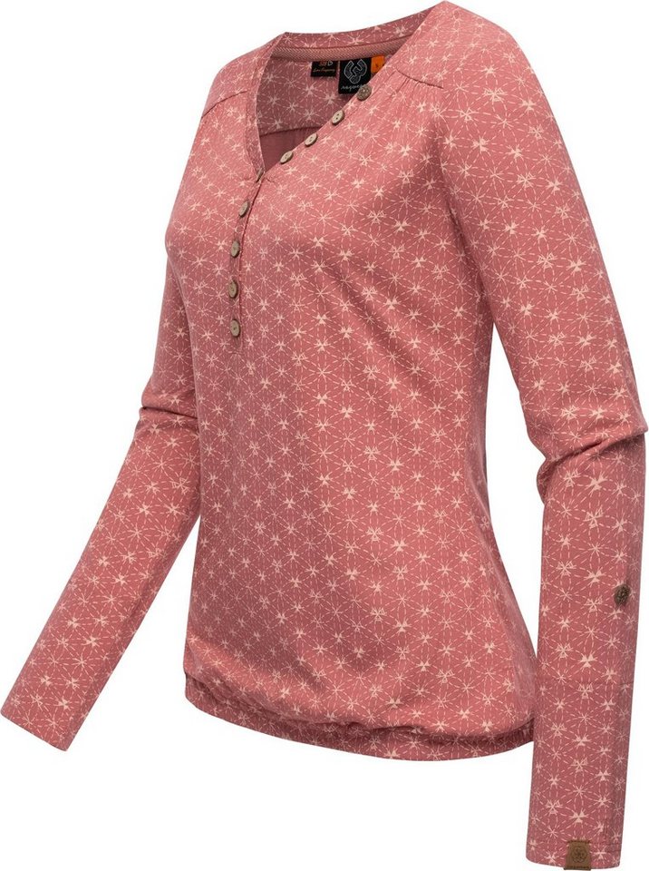 Ragwear Langarmshirt Pinchi Print Stylisches Damen Longsleeve mit Knöpfen,  Tolles Tragegefühl, figurumschmeichelnder Schnitt