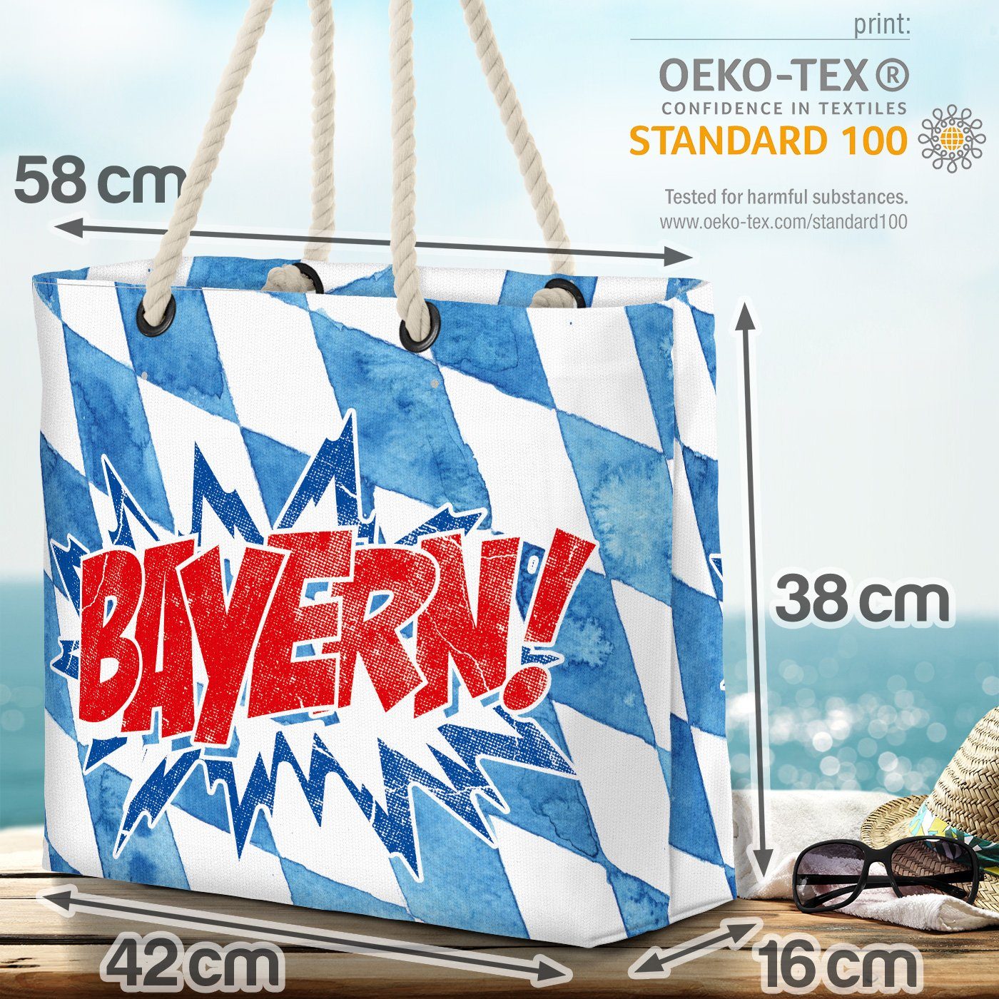 Strandtasche blau München Oktoberfest Beach Shopper Bag Bier Fussball VOID (1-tlg), Bayern