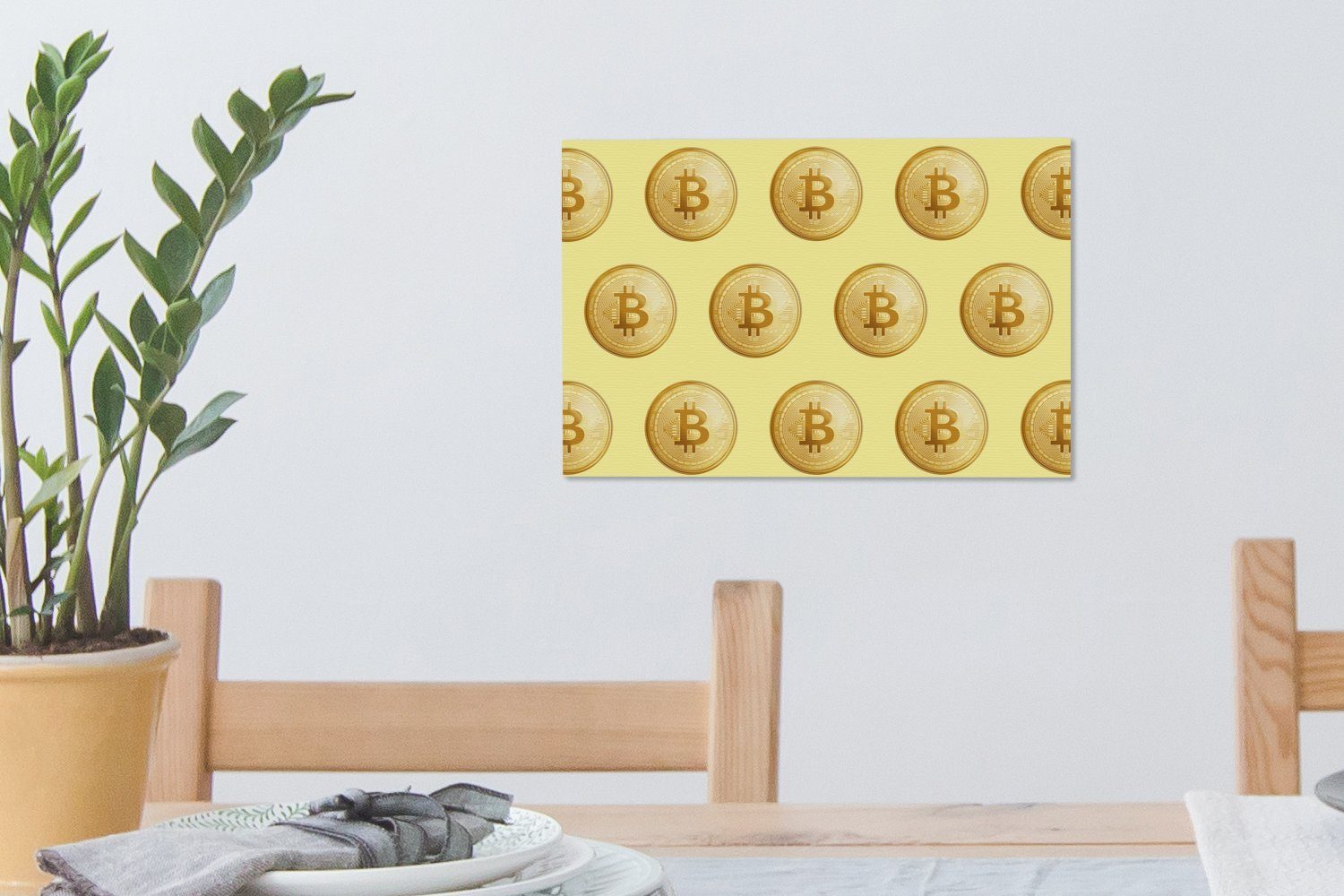 Gelb, St), OneMillionCanvasses® Gold (1 Wanddeko, Aufhängefertig, Leinwandbild - cm Muster Wandbild Leinwandbilder, 30x20 - Bitcoin -