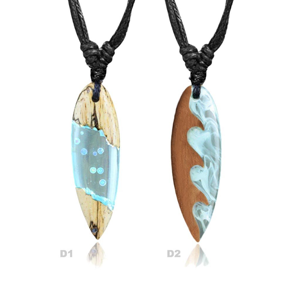 viva-adorno Kette mit Anhänger Surfer Kette Surfbrett Holz Surfboard Halskette Wellen Wasser, Surferkette Holzkette Länge verstellbar